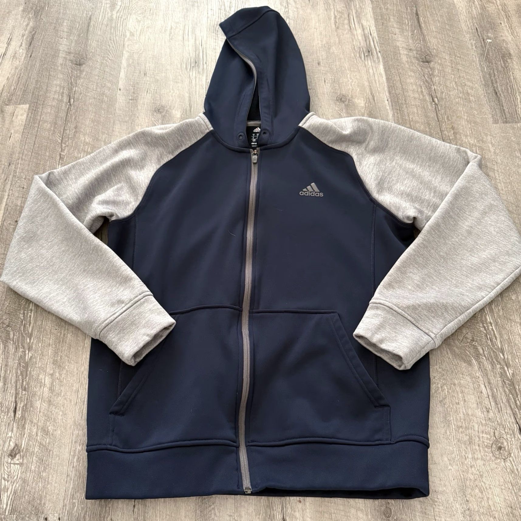 Adidas Adidas Hoodie Mens Medium Fleece Blue Gray Full Zip Climawarm Logo Zipper Pockets Navy Blue Regular Fit Size US M / EU 48-50 / 2 - 7 Thumbnail