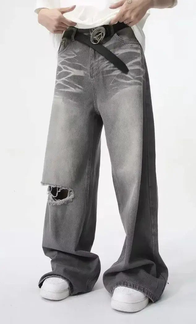 Japanese Brand Retro Hole Washed Wide Leg Jeans Pants y2k Size US 30 / EU 46 - 5 Thumbnail
