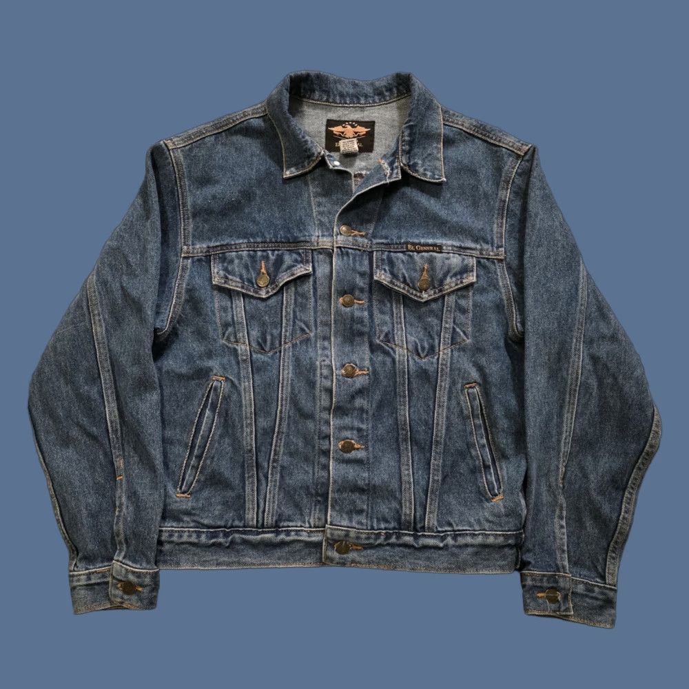 Denime VINTAGE El General Denim Trucker Jacket Embroidered Rodeo Bull Riding Men's M Blue 90s Western Casual Bomber Jacket Mens Size US M / EU 48-50 / 2 - 1 Thumbnail