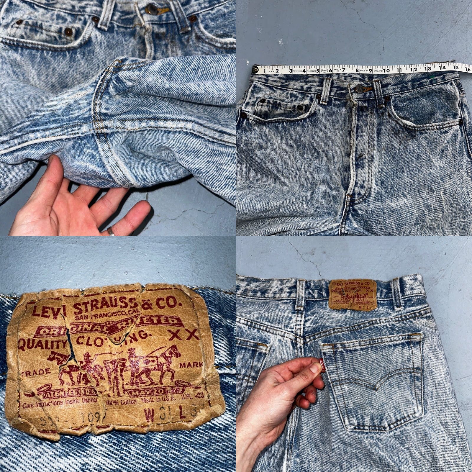 Levi's VINTAGE Levis 501 Jeans Straight Leg 80s USA XX Blue Acid Wash 31x32 Act 30x31 Size US 31 - 10 Thumbnail