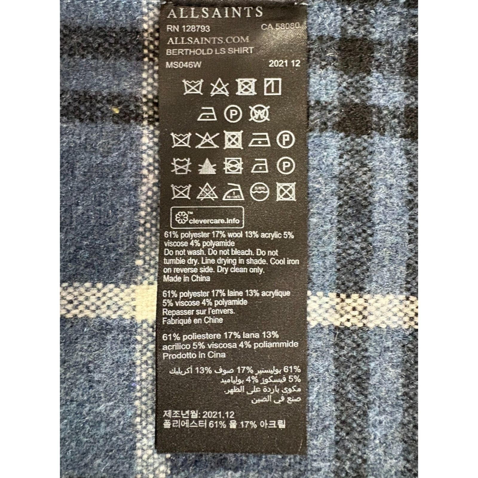 Allsaints AllSaints Berthold wool blend Plaid Flannel overshirt sz S N Size US S / EU 44-46 / 1 - 4 Thumbnail