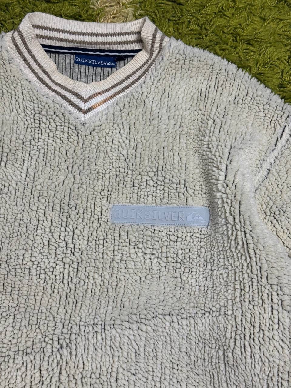 Quiksilver Rare 90s Quiksilver XL v-Neck Cream Sherpa Fleece Pulover Size US XL / EU 56 / 4 - 3 Thumbnail
