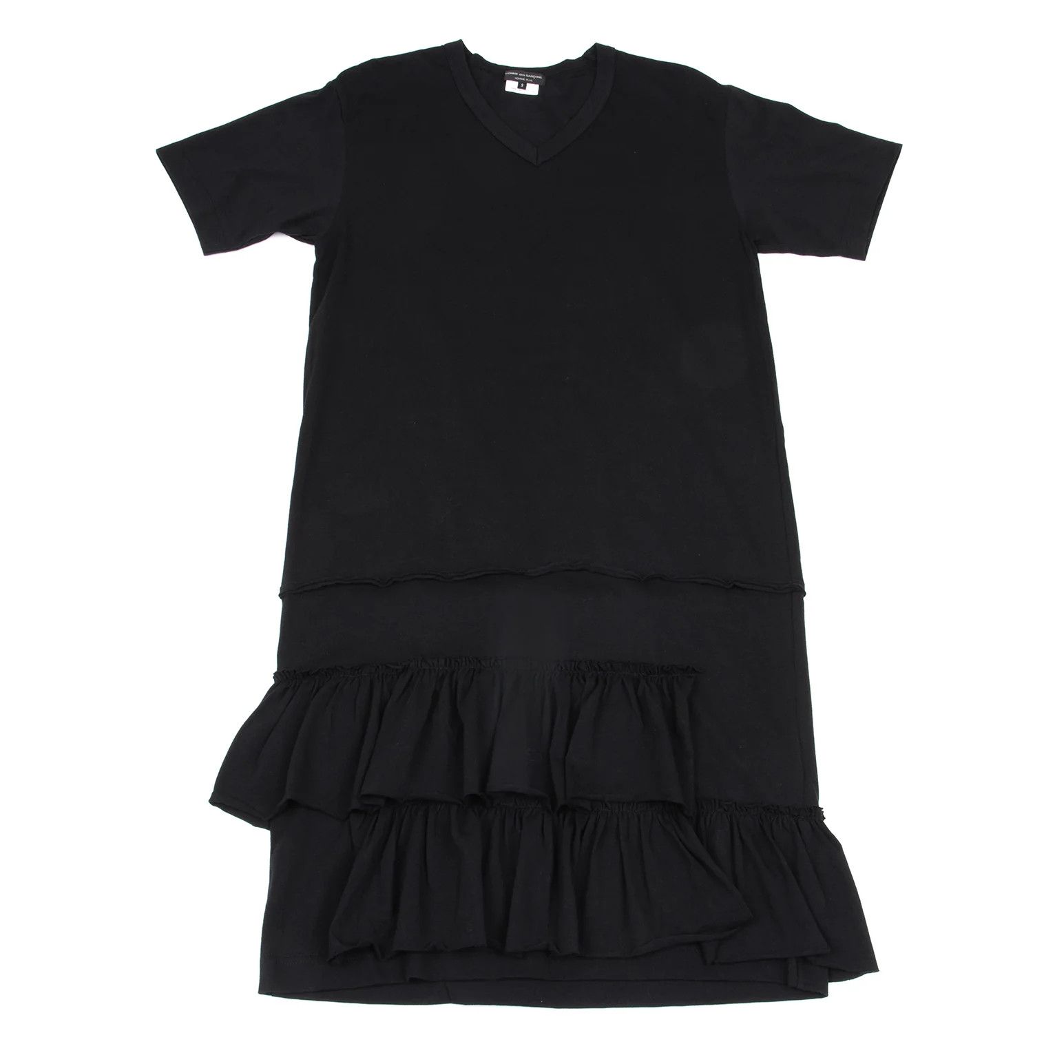 Comme des Garcons Homme Plus V-Neck Frill Long Sleeve T-Shirt in Black Size S Size US S / EU 44-46 / 1 - 1 Thumbnail