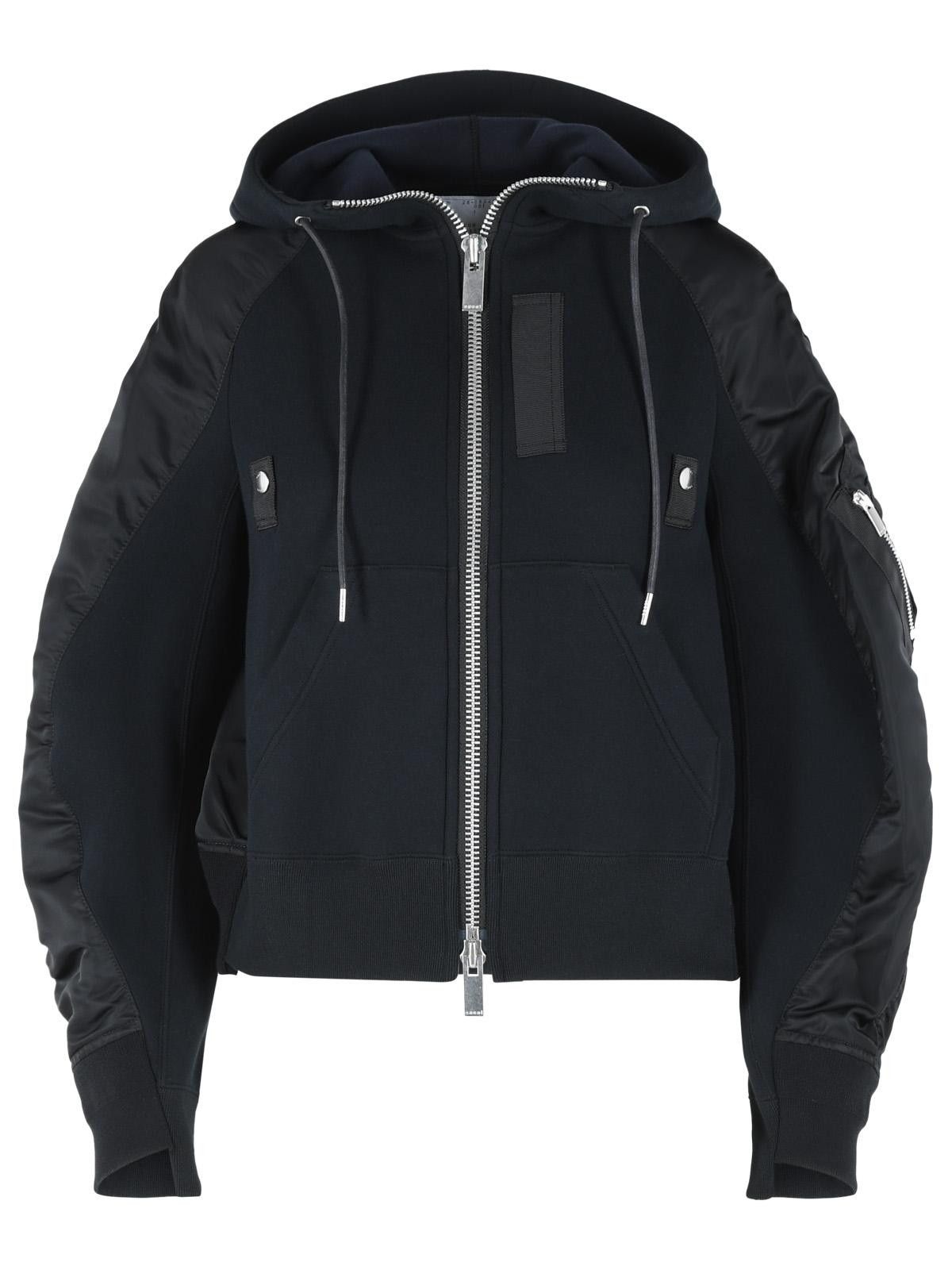 SACAI Black Cotton Blend Hoodie