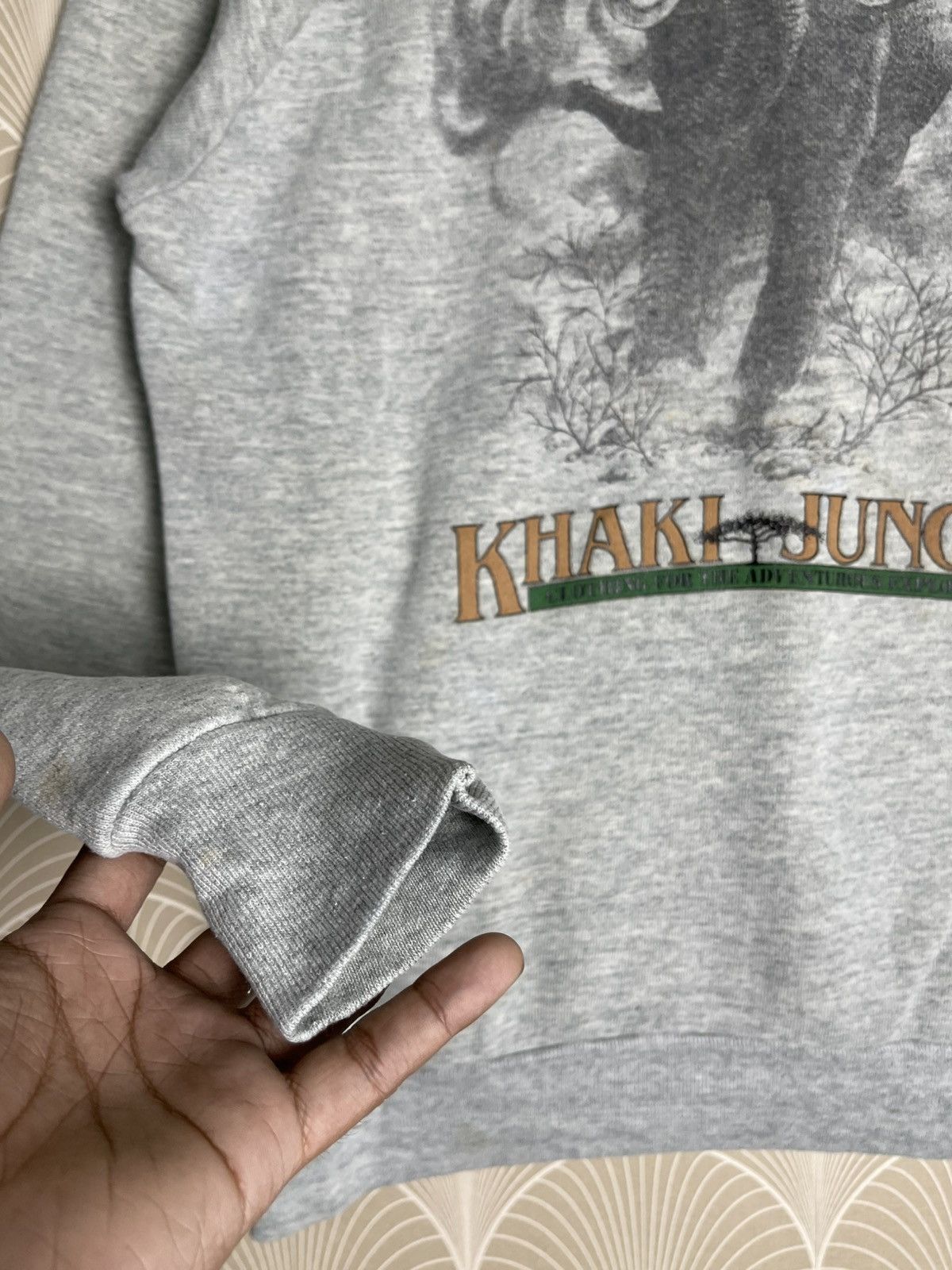 Jungles × Vintage VINTAGE 90s KHAKI JUNGLE ELEPHANT BIG PRINT CRENECK Size US L / EU 52-54 / 3 - 16 Thumbnail