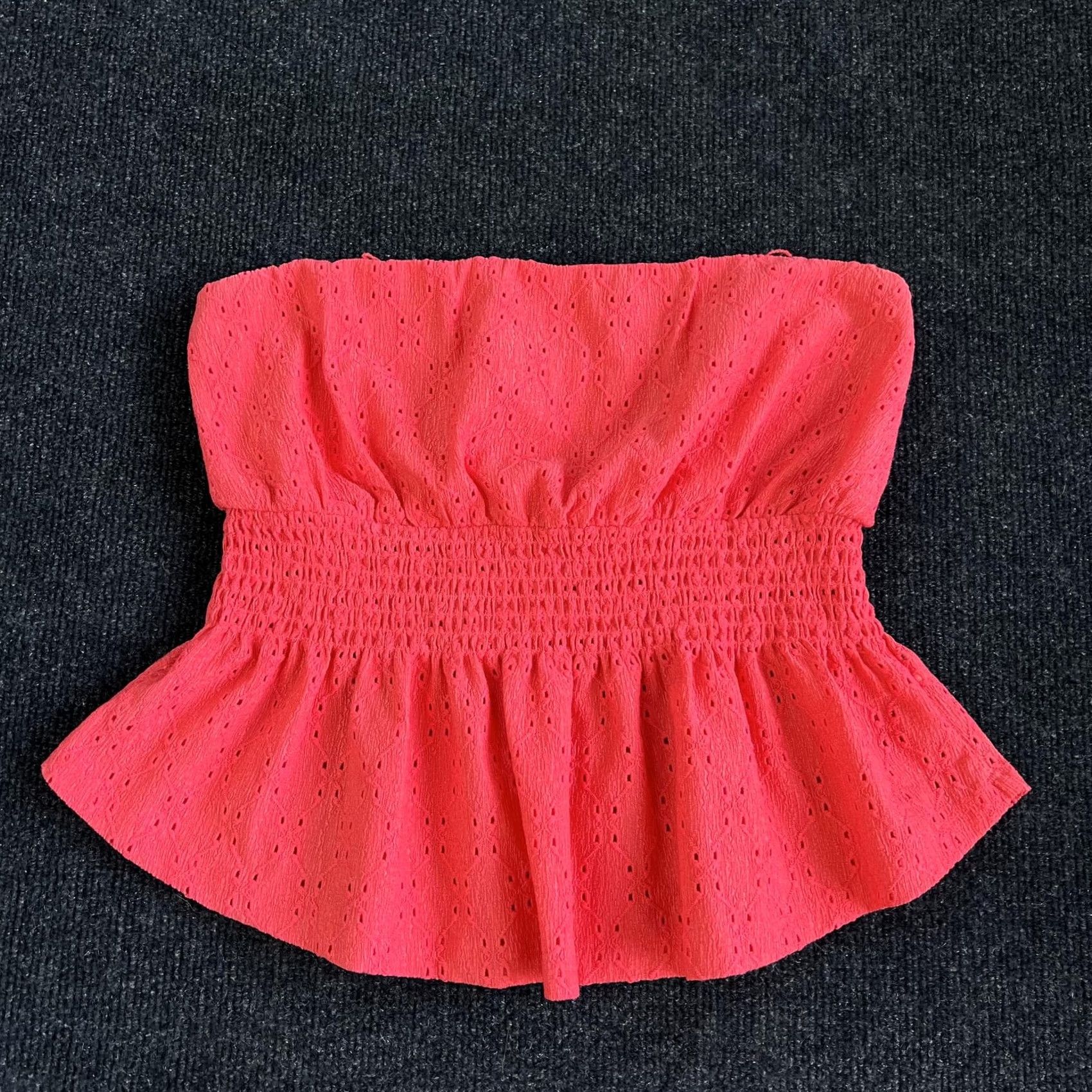Vintage Eyeshadow Womens Tank Pink Eyelet Strapless Smocked Peplum M Size M / US 6-8 / IT 42-44 - 2 Thumbnail