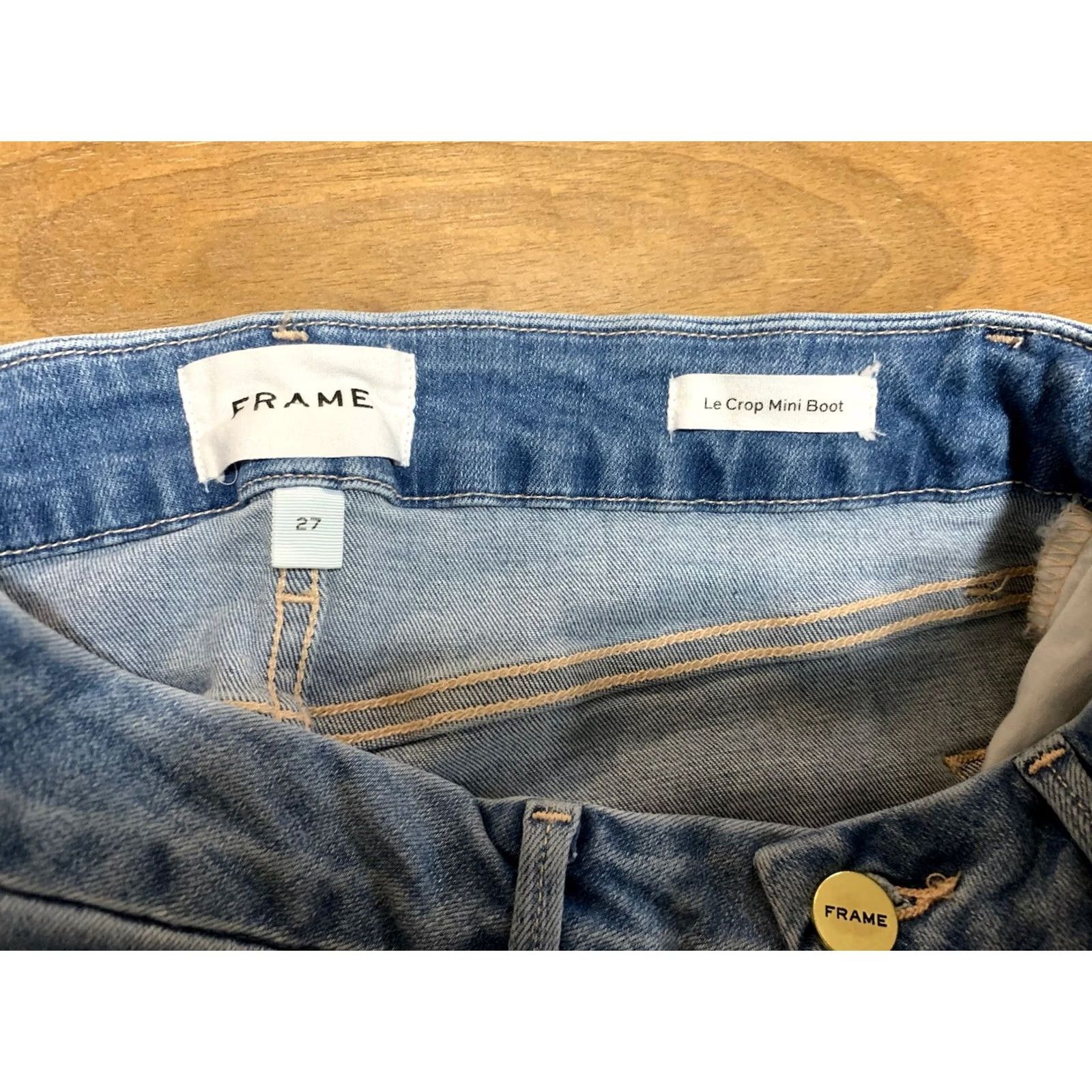 Frame FRAME Jeans Le Crop Flared Mini Boot Women 24x27 Paint Splatter Stretch Mid Rise Denim Cotton Blend Blue 27 Inseam Womens Jeans Size 42" / US 20 - 3 Thumbnail