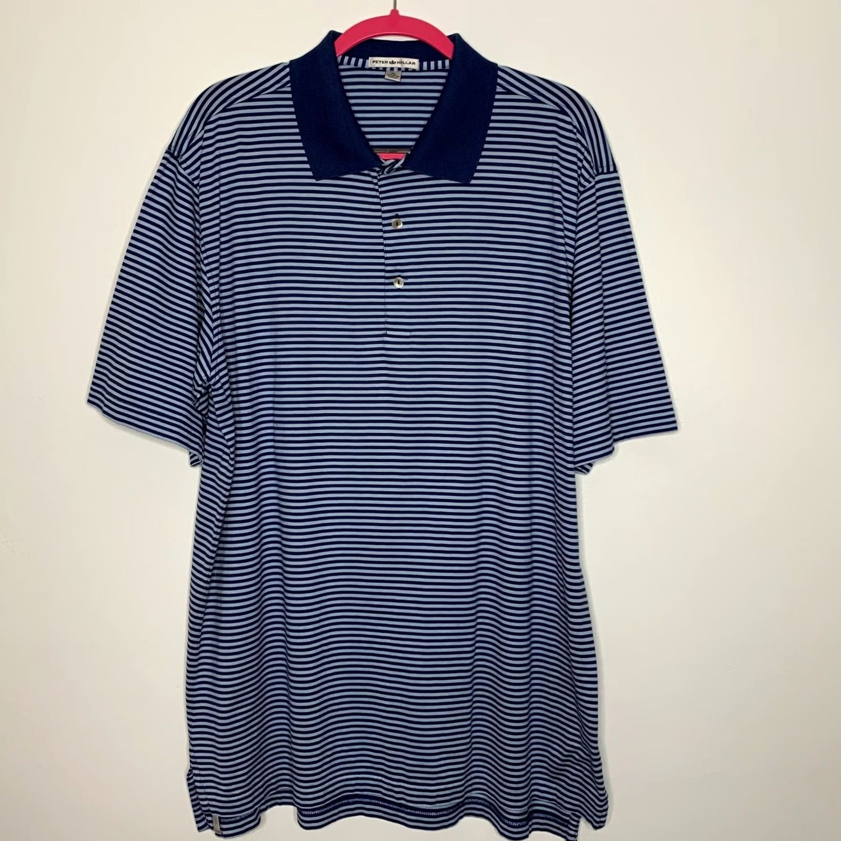 Peter Millar Peter Millar Polo Shirt Golf Mens Size XL Blue Striped Cotton Button Front Size US XL / EU 56 / 4 - 4 Thumbnail
