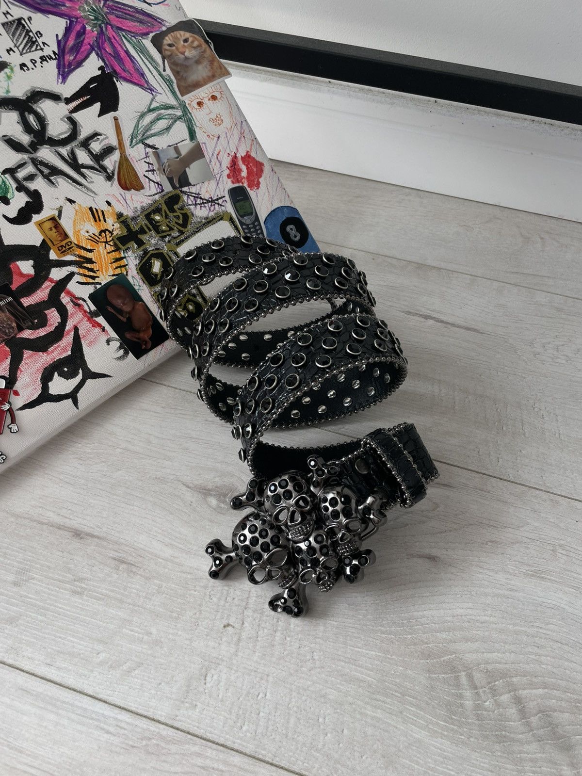 Japanese Brand Vintage Y2K Skull Japanese Black Strasses Style Belt Size ONE SIZE - 3 Thumbnail