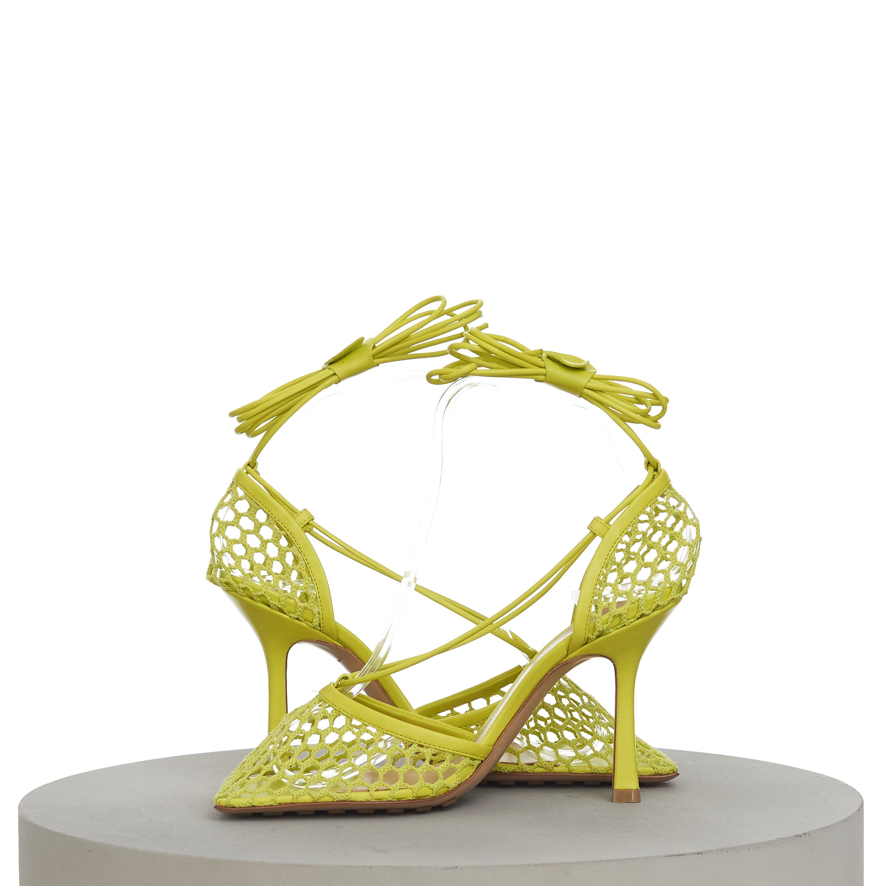 Bottega Veneta Stretch Sandals In Kiwi Green Mesh & Leather Size US 9 / IT 39 - 9 Thumbnail