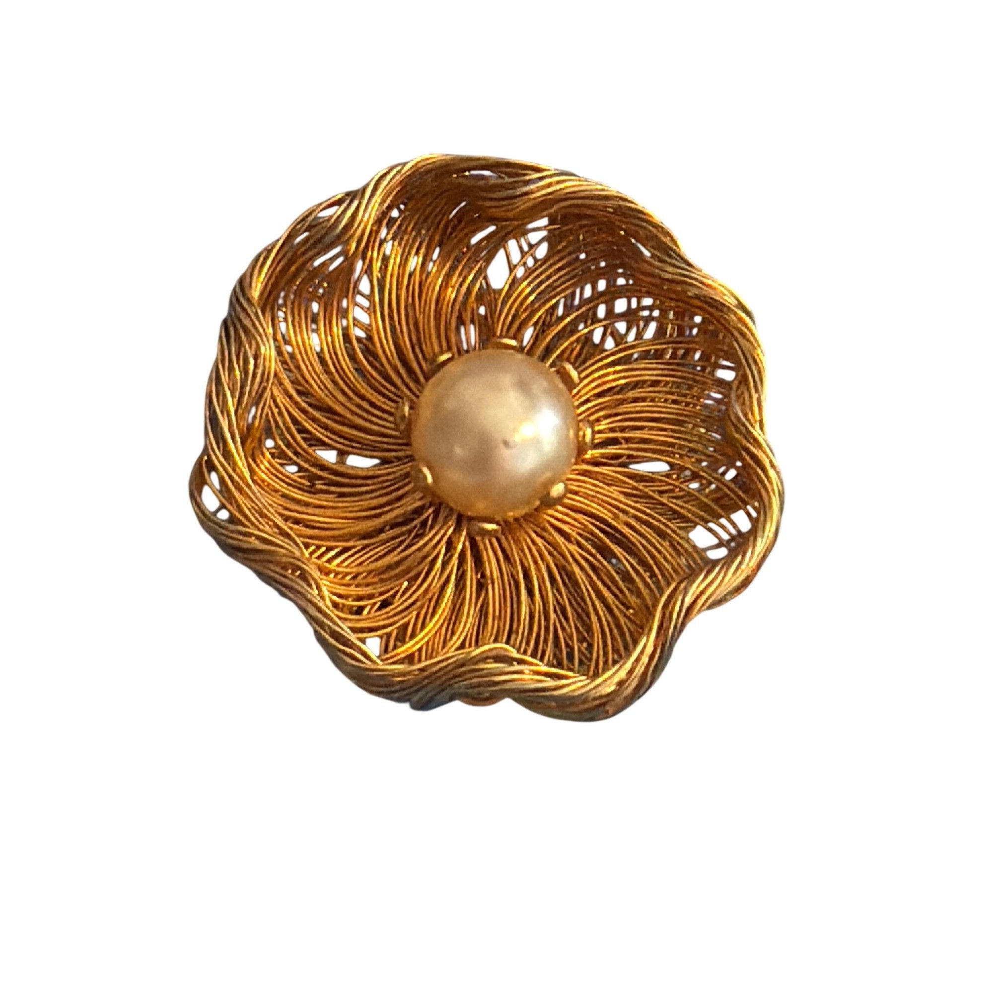 Other Vintage Gold Tone Filigree Flower Wire Wrapped Brooch Faux P Size ONE SIZE - 1 Thumbnail