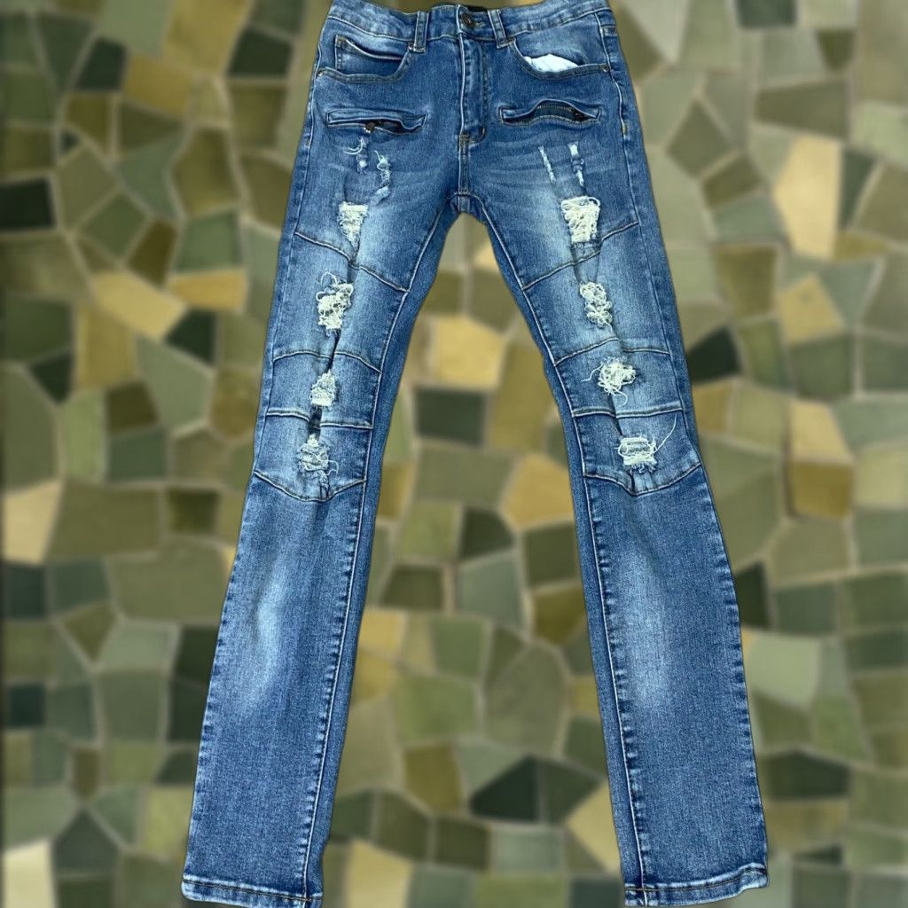 Levi's Levi's Waimea Skinny Fit Jeans Mens 28x30 Blue Straight Leg Distressed Grunge Size US 27 - 1 Thumbnail