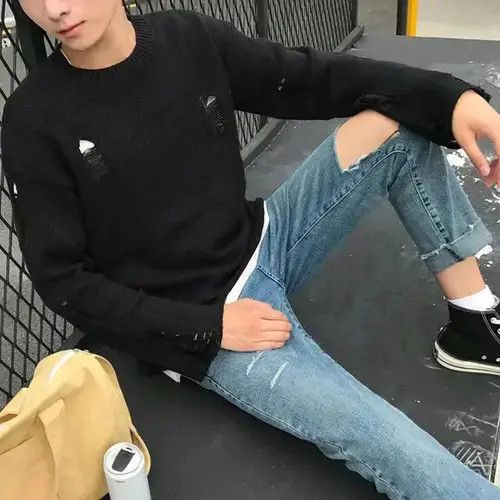 Japanese Brand × Vintage Vintage Wash Hole Ripped Knitted Sweater Y2k Streetwear Size US L / EU 52-54 / 3 - 2 Thumbnail