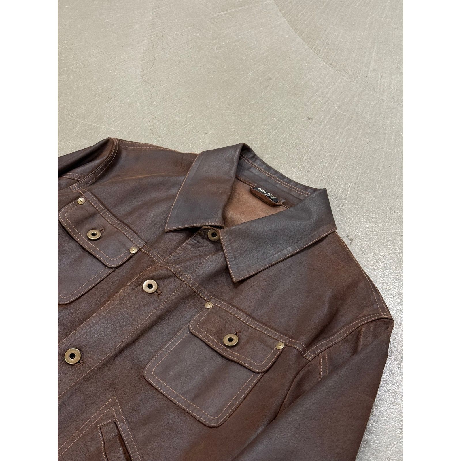 Miu Miu 2000s Miu Miu distressed leather trucker jacket Size US M / EU 48-50 / 2 - 5 Thumbnail