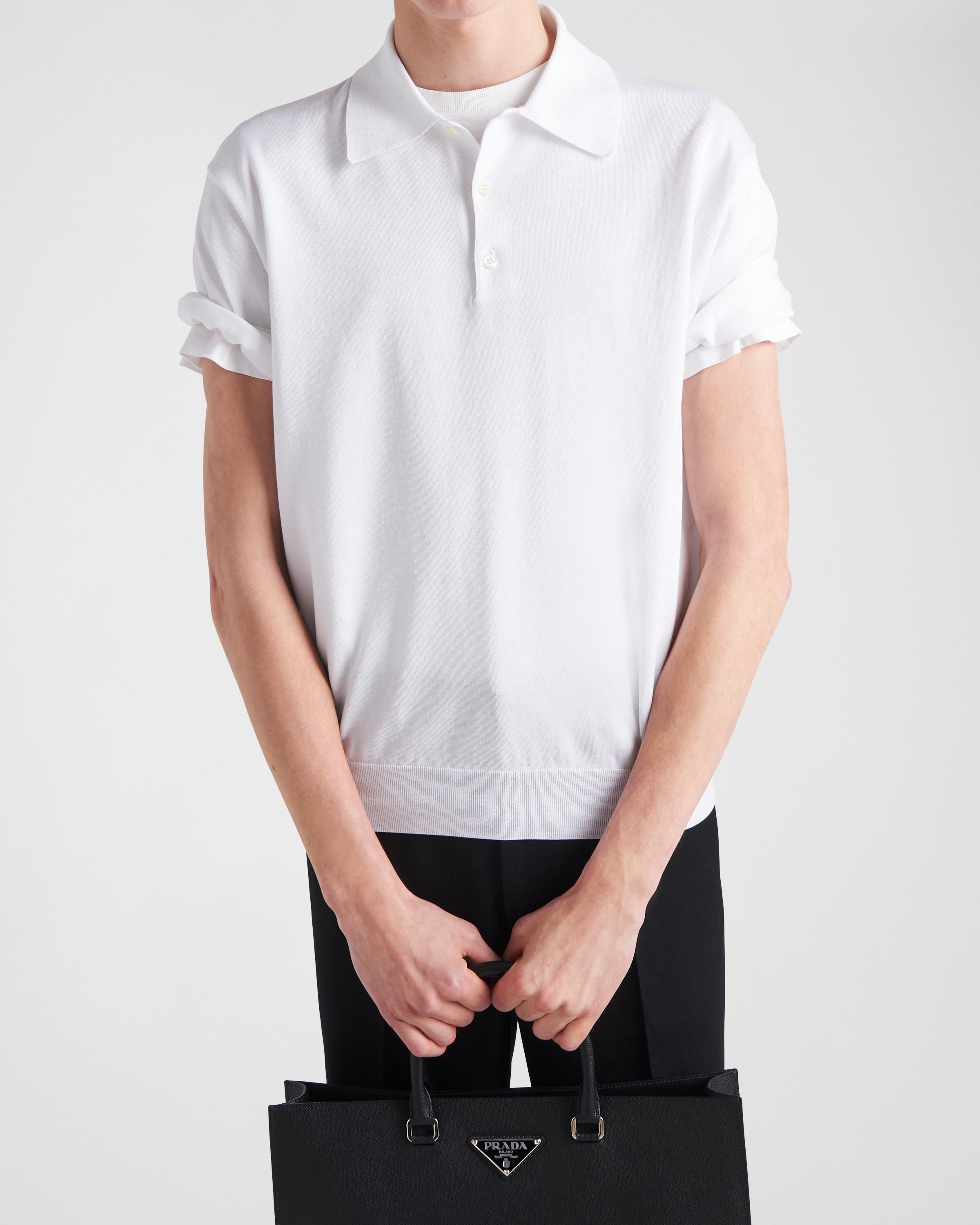 Prada o1bcso1str1025 Superfine Cotton Polo Shirt in White Size US L / EU 52-54 / 3 - 3 Thumbnail