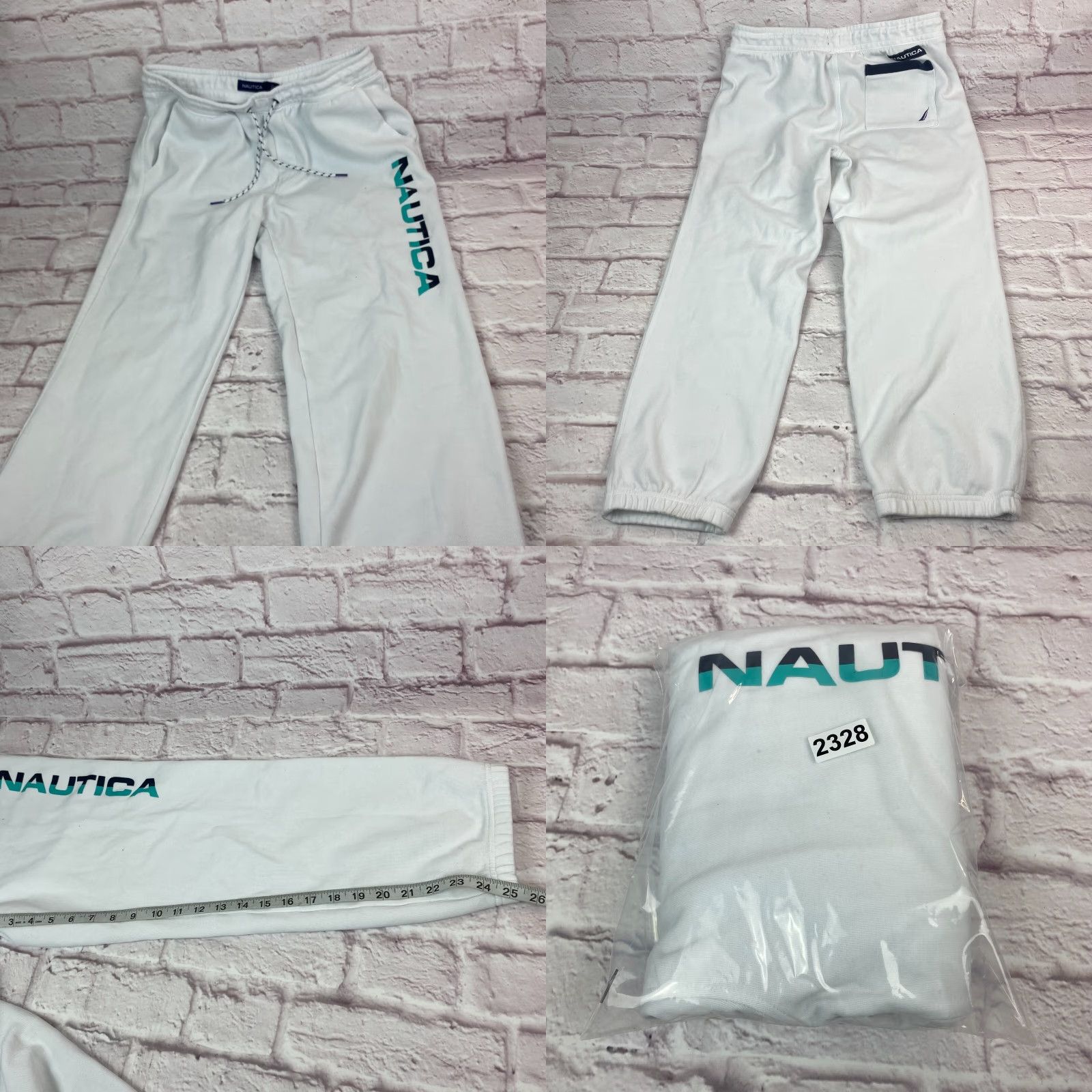 Nautica Nautica Sweatpants White Mens Cropped Size M Competition Classic Logo Graphic Drawstring Tapered Size US 31 - 9 Thumbnail