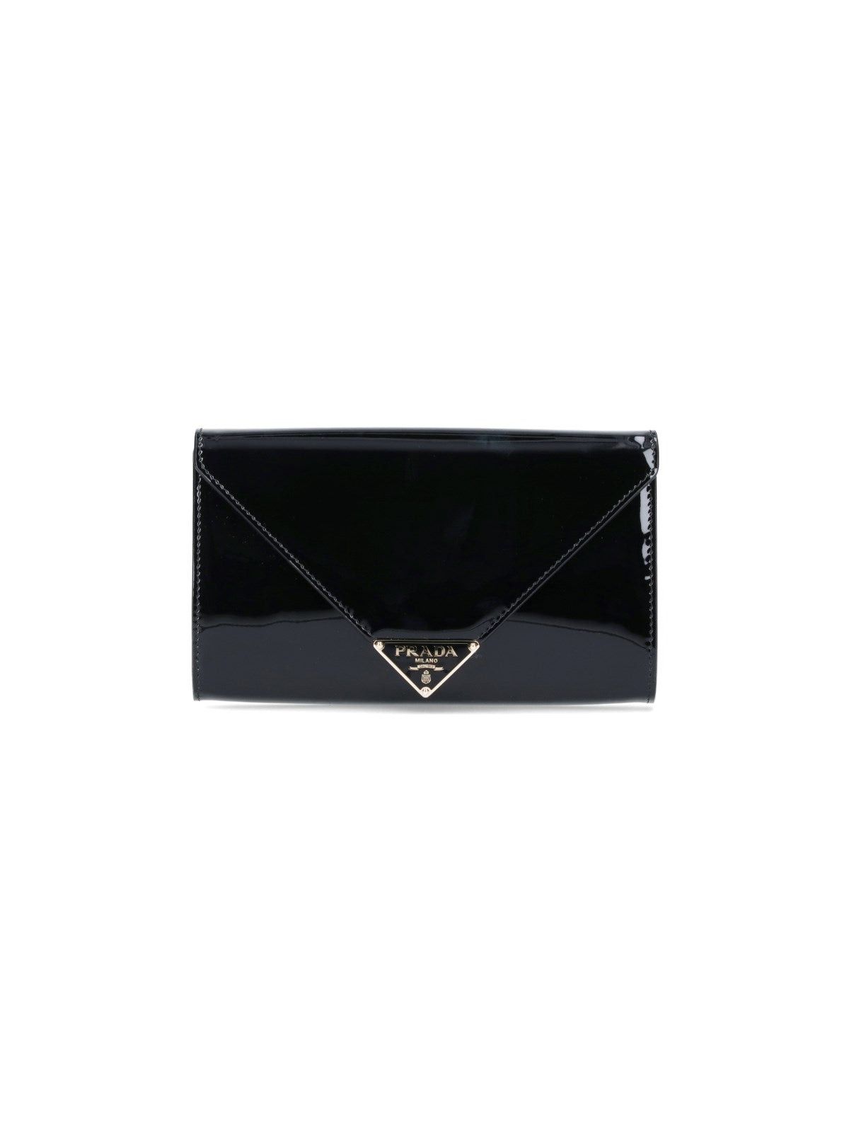 image of Prada Logo Patent Mini Bag With Chain in Black, Women's