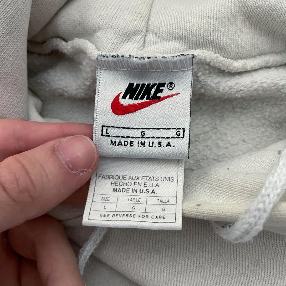 Nike × Vintage Vintage NIKE Drill Small Swoosh Boxy Fit Hoodie Made in USA Size US L / EU 52-54 / 3 - 3 Thumbnail