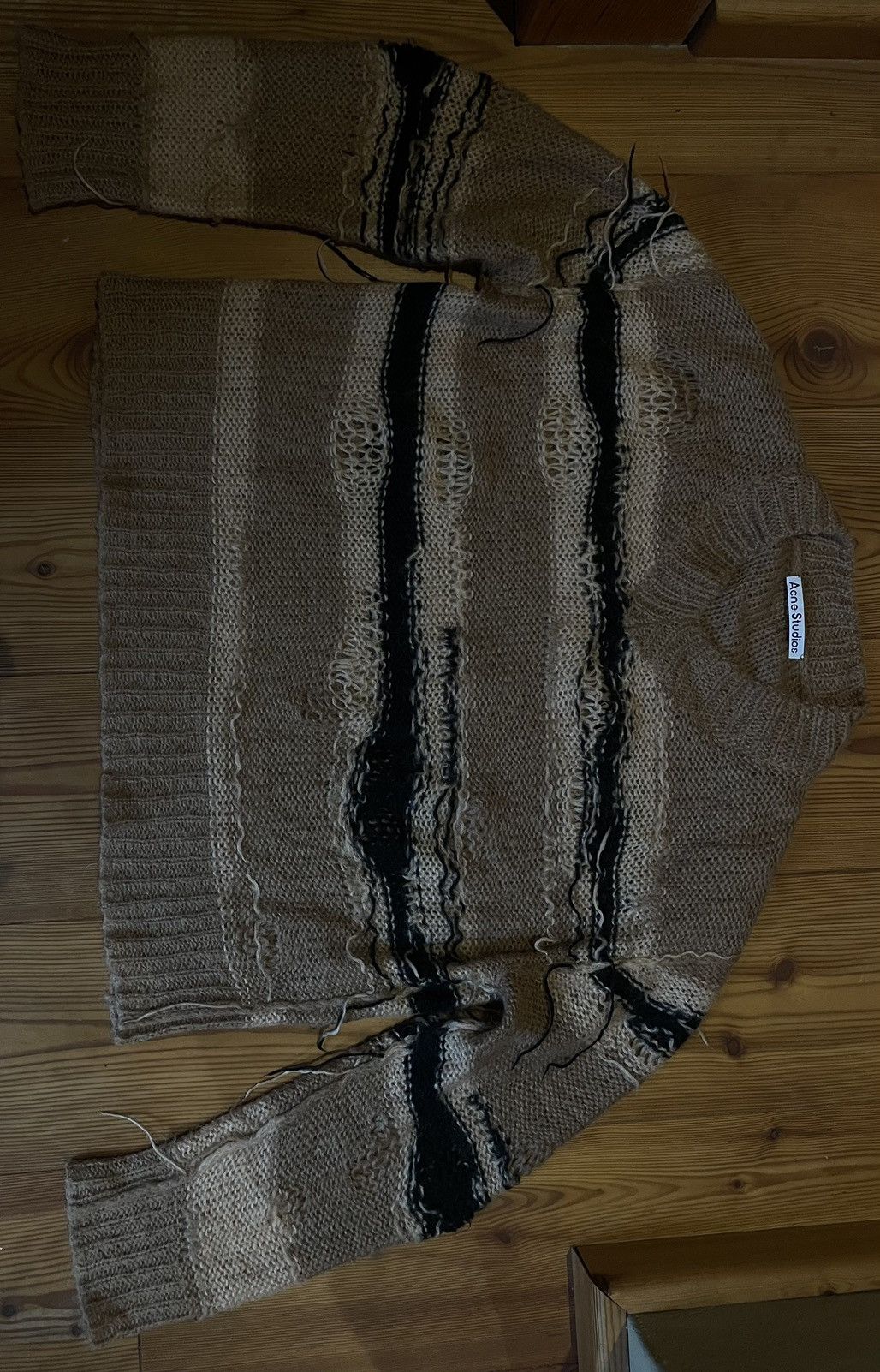 image of Acne Studios Distressed Mohair ‚Kurt Cobain‘ Sweater in Brown Tan, Men's (Size Small)