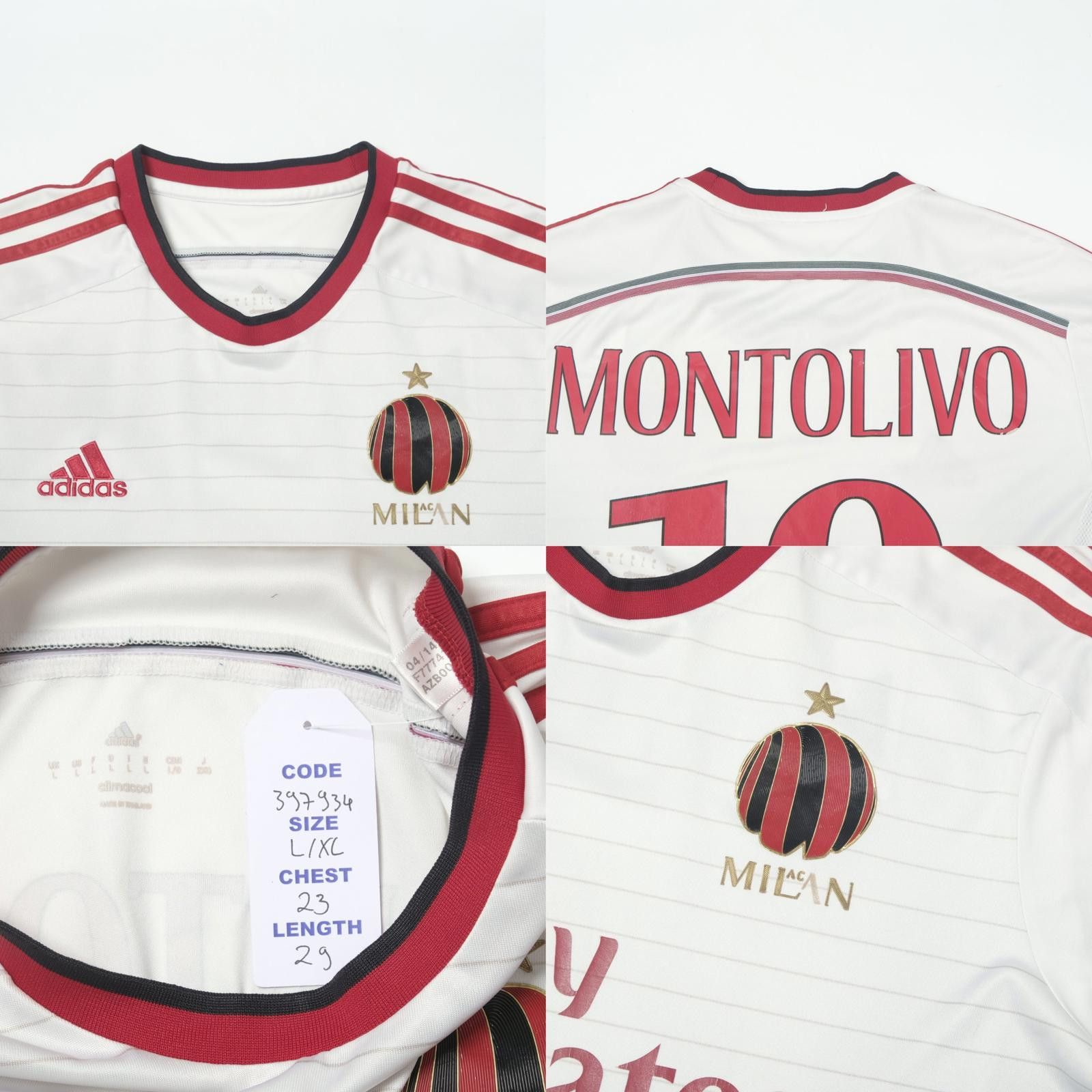 Adidas 2014/15 AC Milan Away Shirt Adidas Montolivo (L/XL) Size US L / EU 52-54 / 3 - 5 Thumbnail