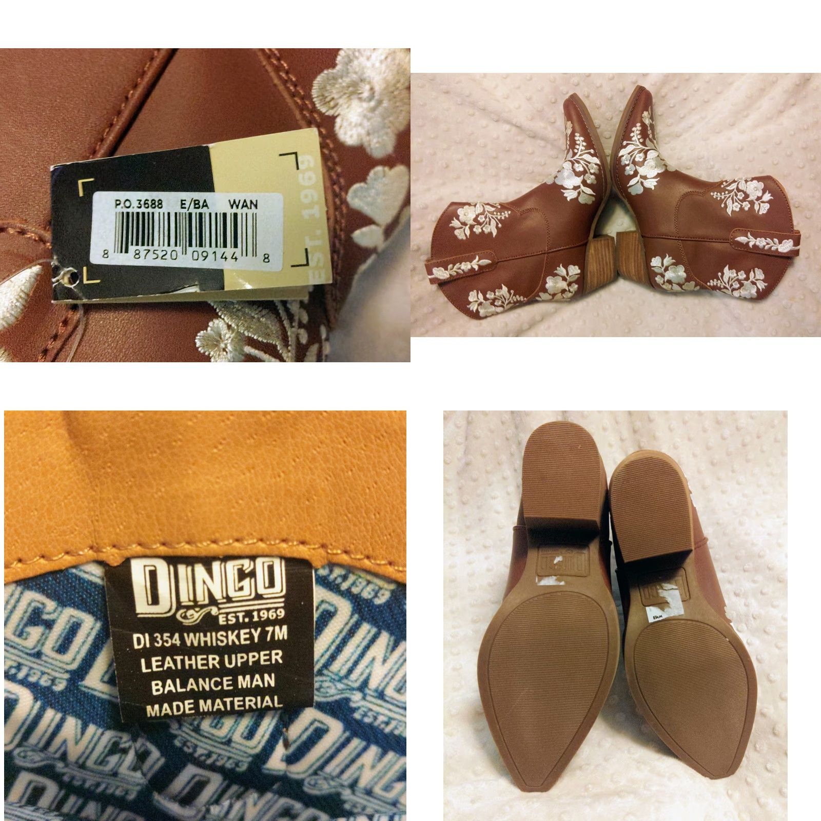 Vintage Dingo Take A Bow Ankle Boots Women Western Floral Embroidered Whiskey Brown Leather 7M Boots Size US 7 / IT 37 - 8 Thumbnail