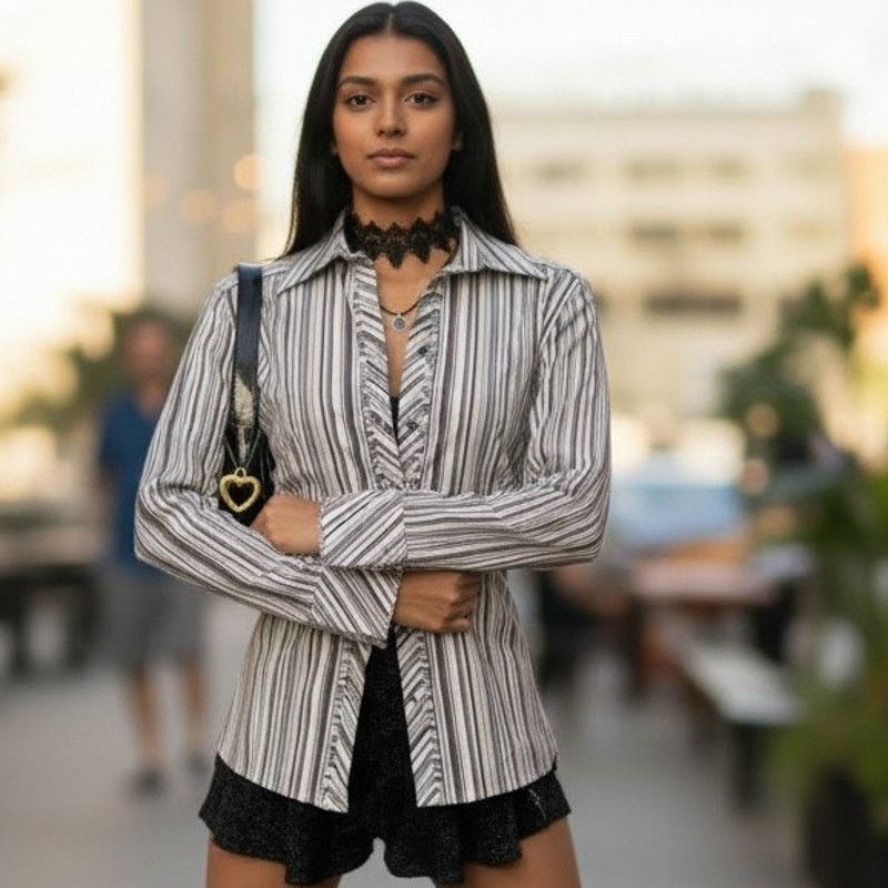 Elie Tahari Elie Tahari Blouse Ruffled Front Cuffs S Button down Striped Size S / US 4 / IT 40 - 1 Thumbnail