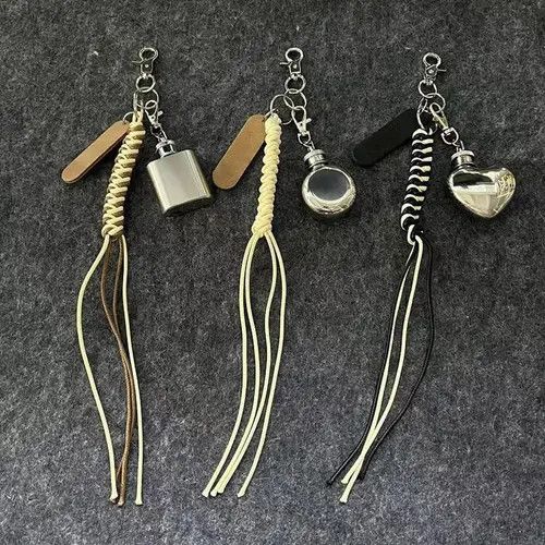 Jewelry Leather Tassel Keychains with Mini Flask Charms Size ONE SIZE - 5 Thumbnail
