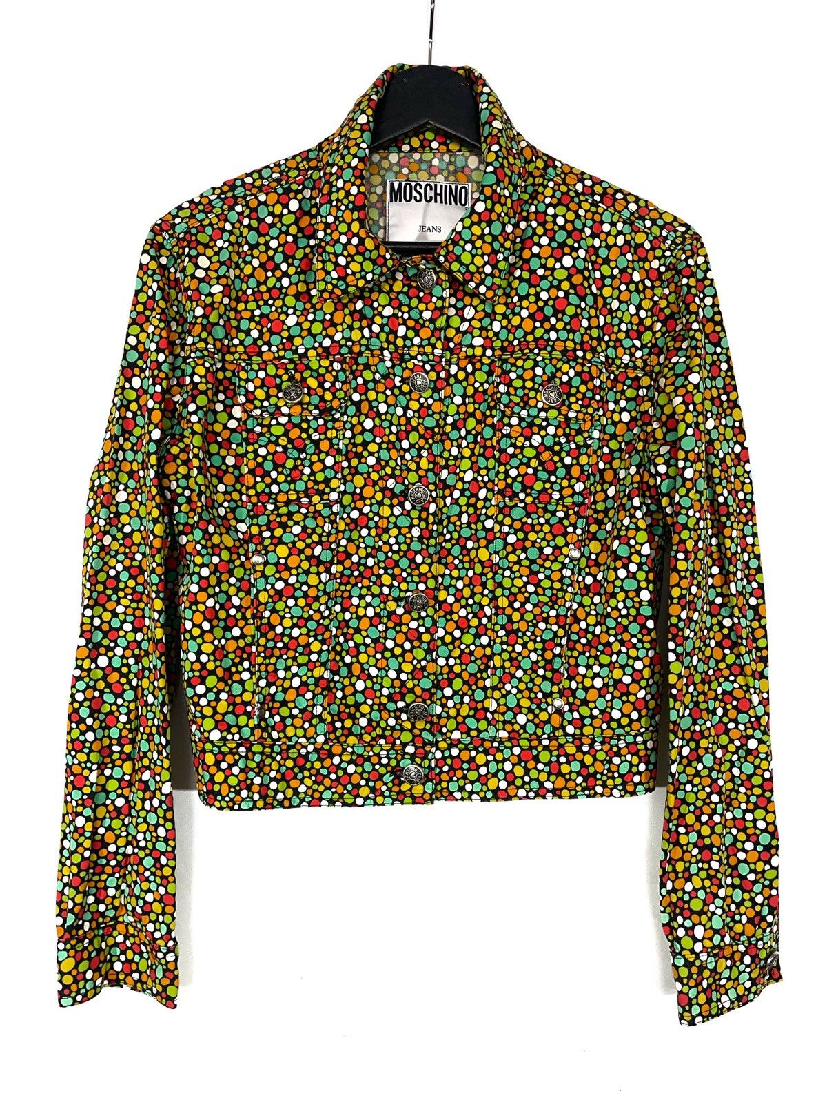 image of Moschino Cotton Denim Women Cropped Jacket Dot Print Size S