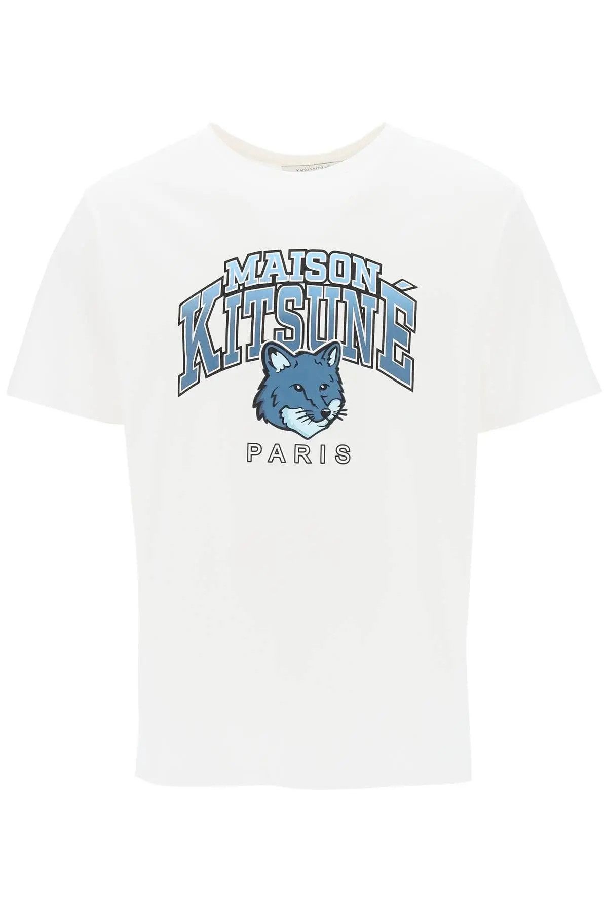 image of Maison Kitsune O1S22I1N0324 Campus Fox Print T-Shirt In White, Men's (Size XL)