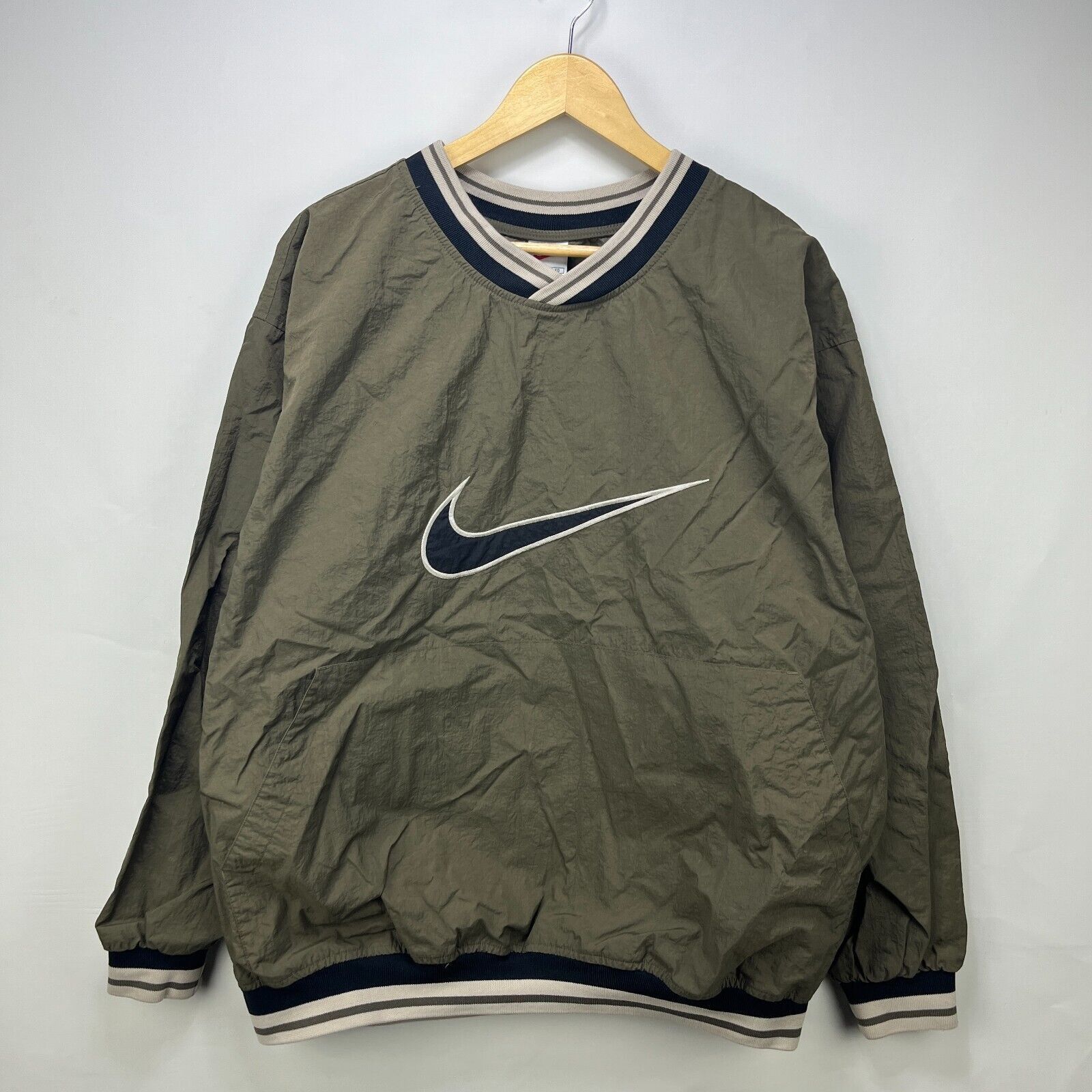 Nike × Vintage Vintage 90s Nike Big Center Swoosh Pullover Jacket XL Brown Size US XL / EU 56 / 4 - 1 Thumbnail