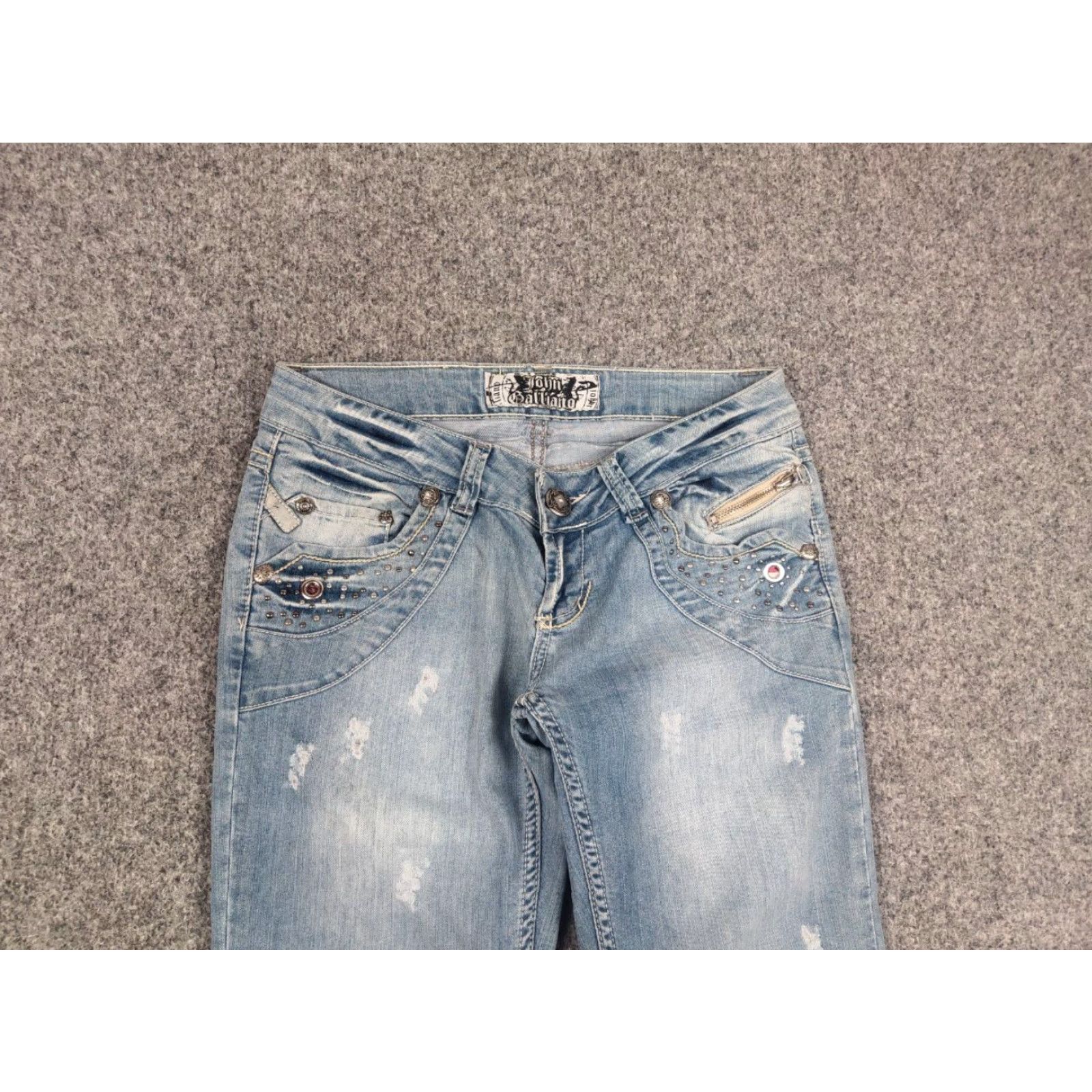 John Galliano VINTAGE John Galliano Jeans Denim 29 Blue 90s Art Biker Logo Distressed 5-Pocket Vintage John Galliano Mens Size US 29 - 6 Thumbnail
