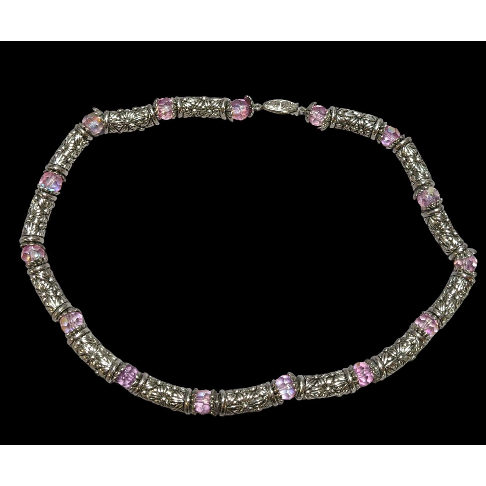 Other Silver Floral Pink Aurora Borealis Necklace Size ONE SIZE - 1 Thumbnail