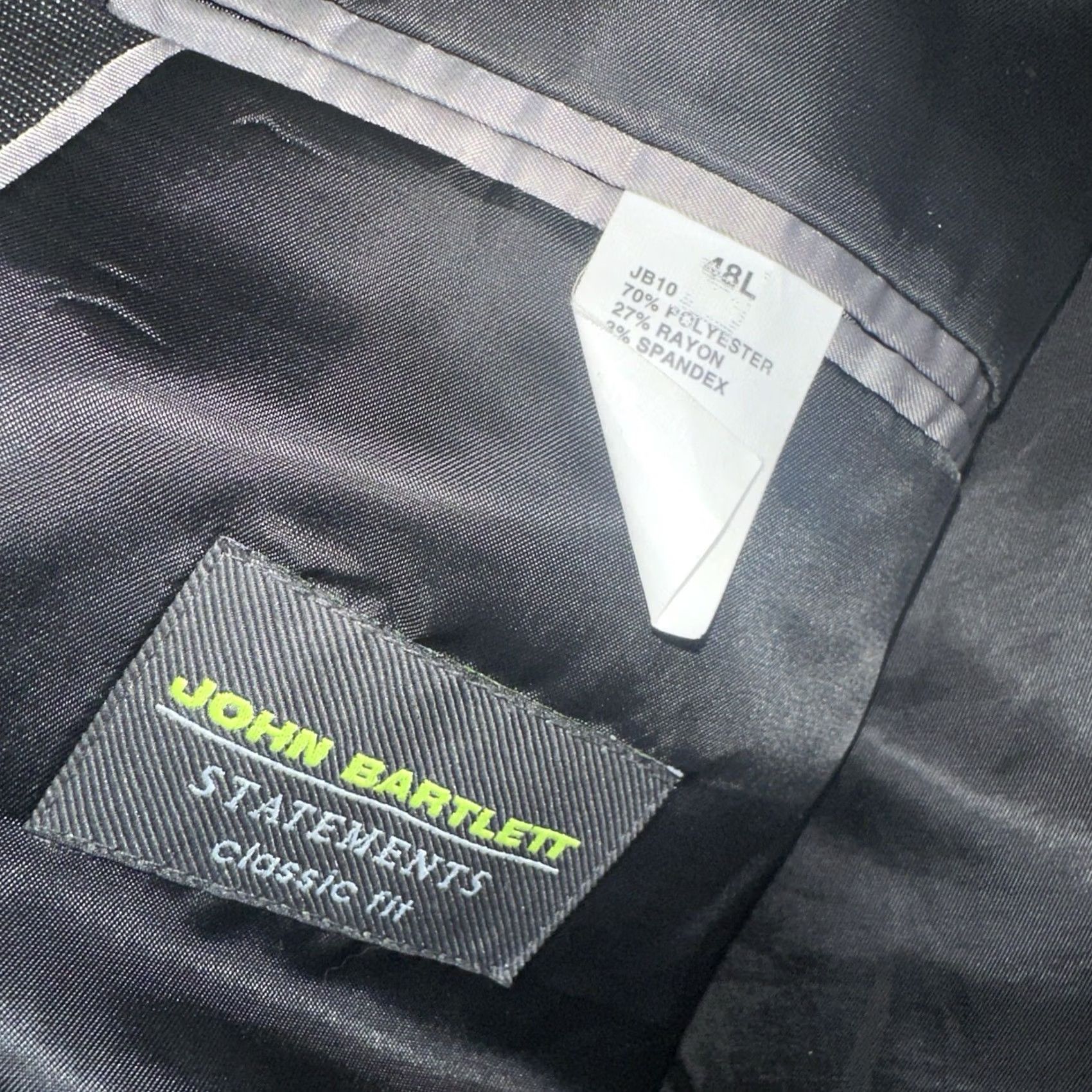 Vintage John Bartlett Men’s Suit Jacket 2 Piece Gray 48L Regular Statement Classic Fit Size 48R - 2 Thumbnail