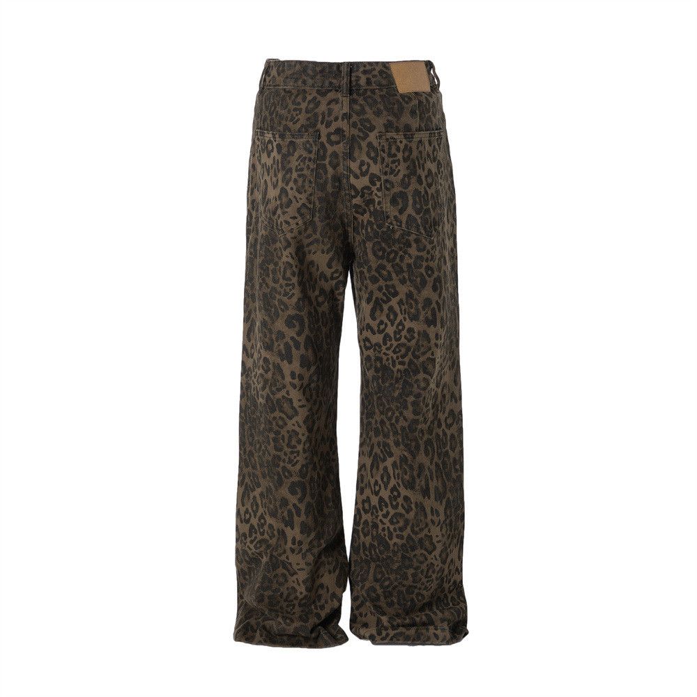 Jean Men's Retro Washed Loose Leopard Print Camouflage Jeans Size US 32 / EU 48 - 2 Thumbnail