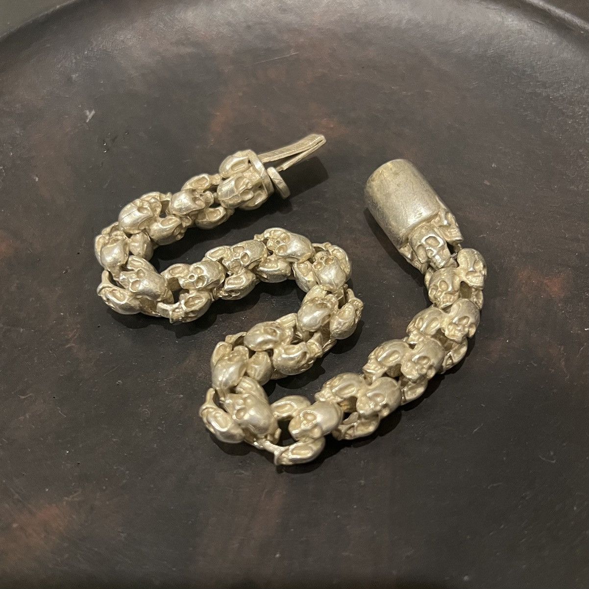 image of Vintage Skull Chain Bracelet in Silver, Men's
