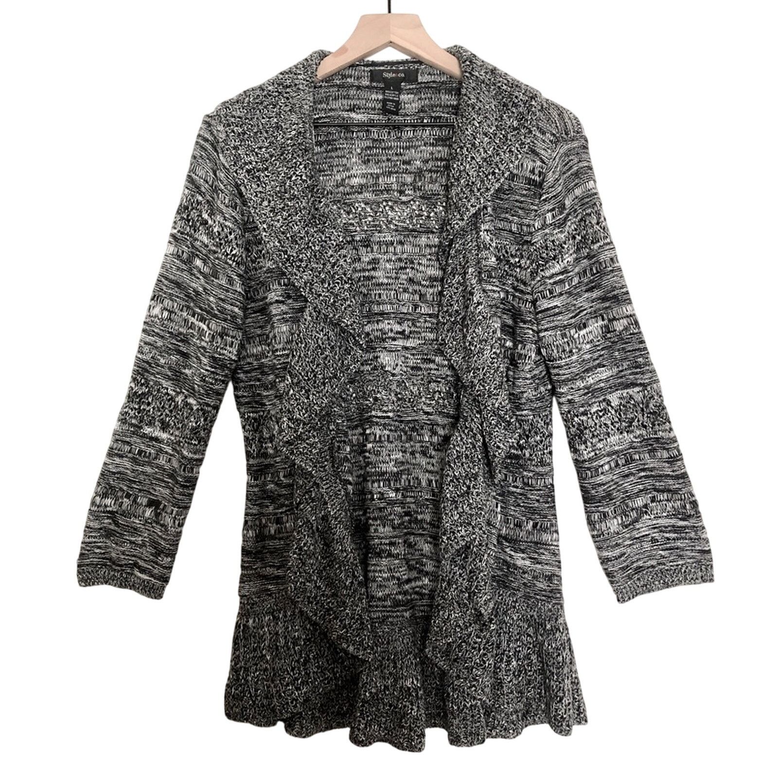 Other Style & Co. Knit Black Gray White Draped Cardigan Sweater Size L / US 10 / IT 46 - 1 Thumbnail