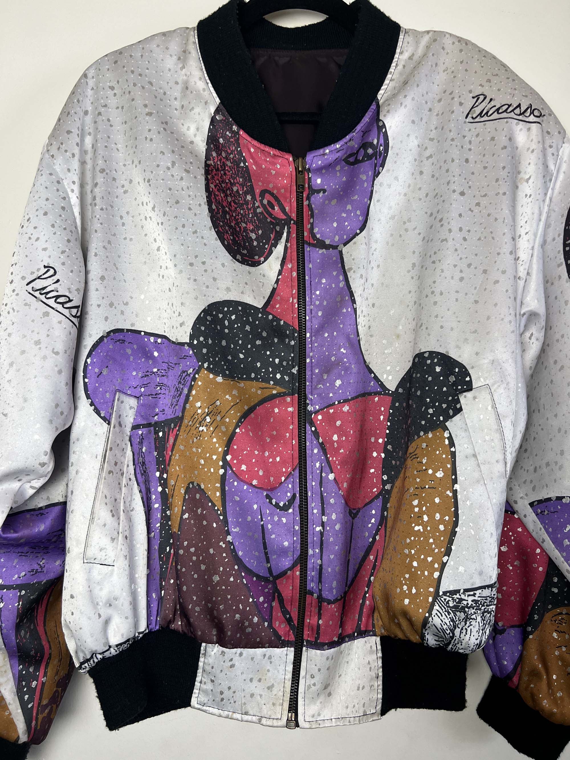 Vintage Vintage 1990's White Picasso Pop Art Silky Bomber Jacket Size US M / EU 48-50 / 2 - 2 Thumbnail