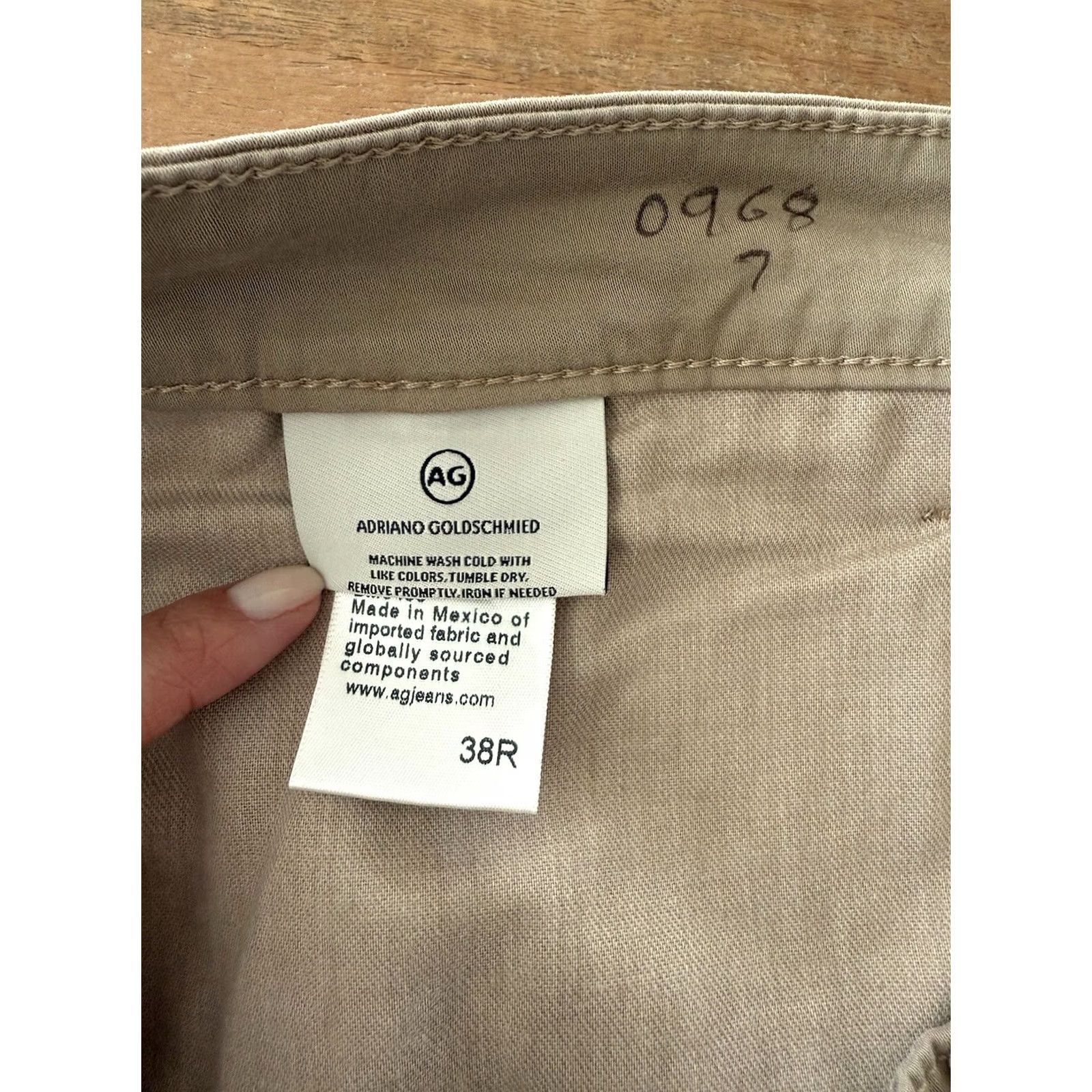 Vintage AG Adriano Goldschmied The Lux Khaki Pants Mens 38R Beige Straight 42x30.5 Twill Slit Front Pockets Size US 38 / EU 54 - 4 Thumbnail