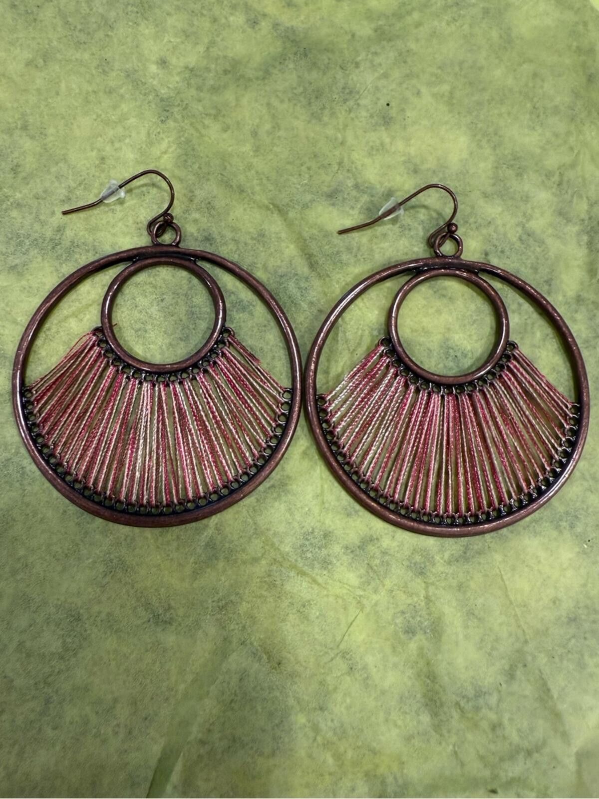 Other Boho woven thread metal double loop dangle earrings Size ONE SIZE - 1 Thumbnail