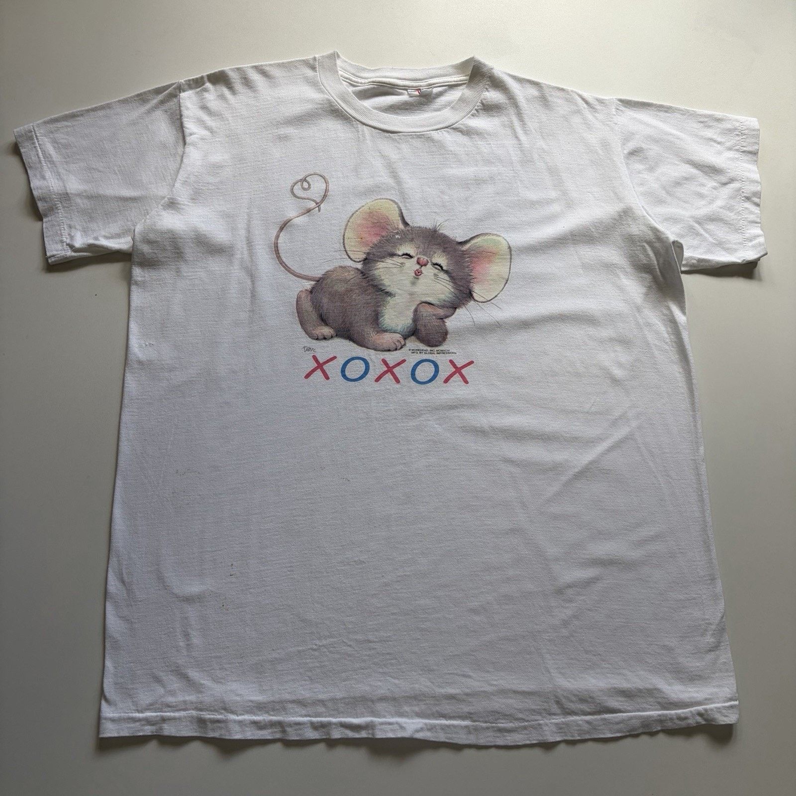 Vintage 90s XOXO Cute Mouse Shirt XL White Animal Art Rare