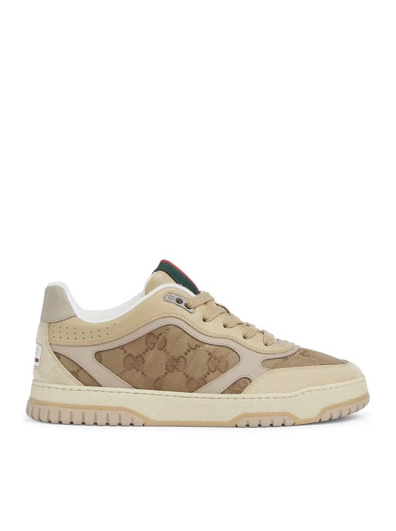 GUCCI Re-Web Men's Beige/Brown GG Nylon Sneakers New