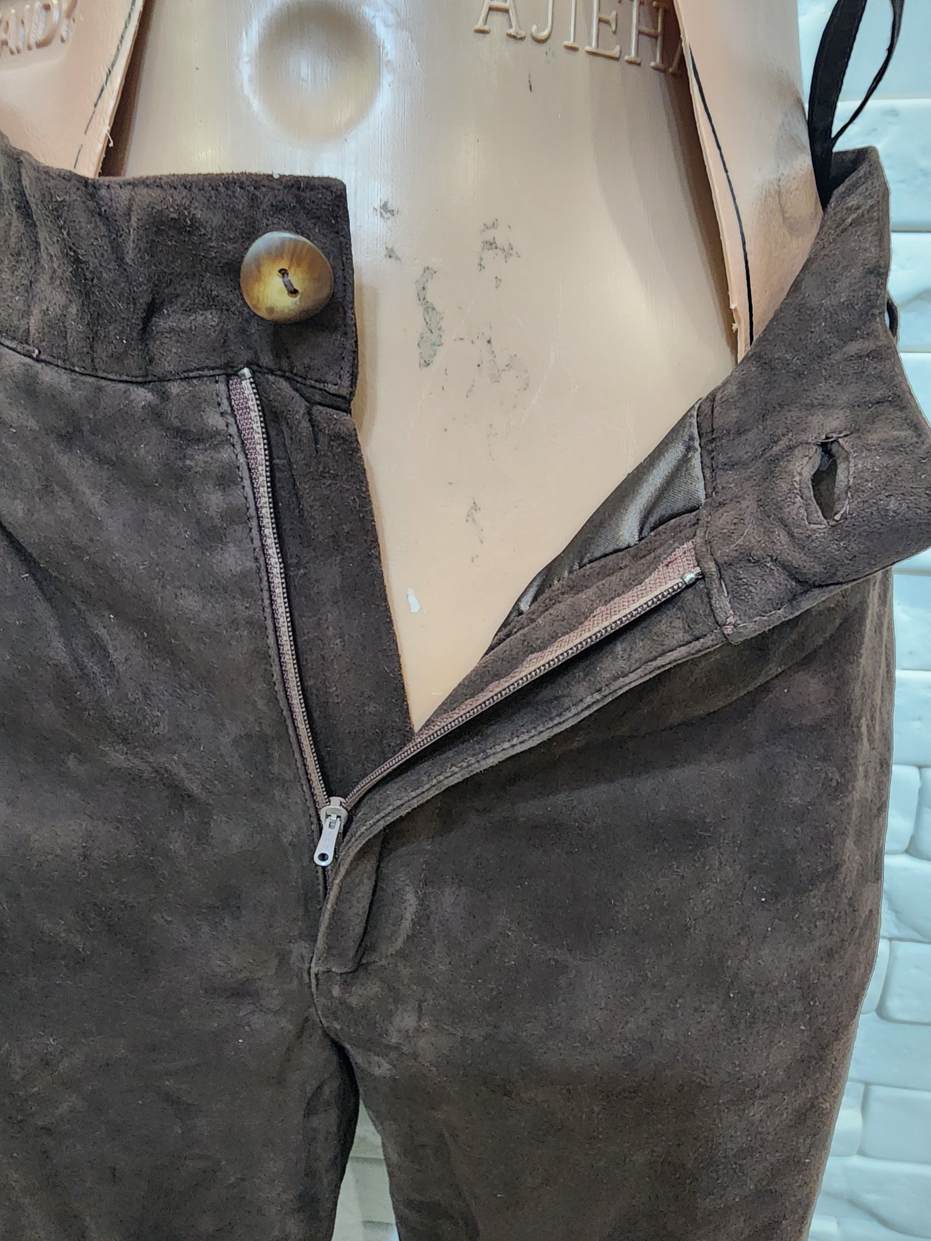 Genuine Leather Men's brown nubuck leather pants. Great men's pants. Size US 32 / EU 48 - 7 Thumbnail