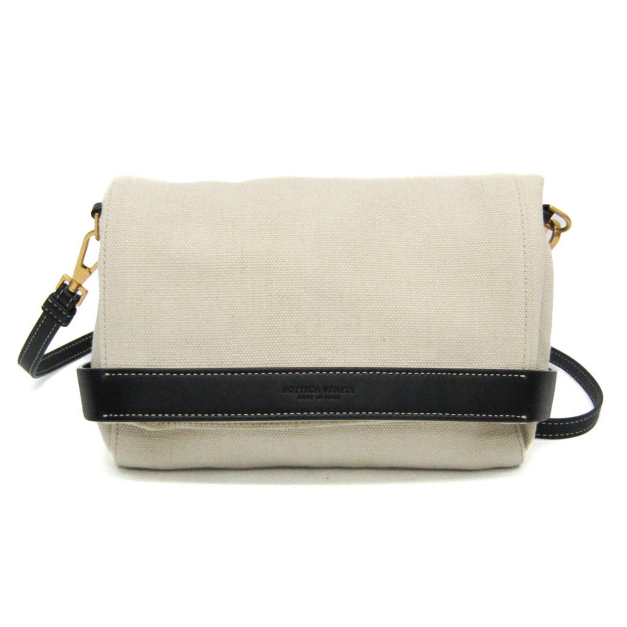 Bottega Veneta Bottega Veneta Women's Leather,Canvas Shoulder Bag Beige,Black Size ONE SIZE - 1 Thumbnail