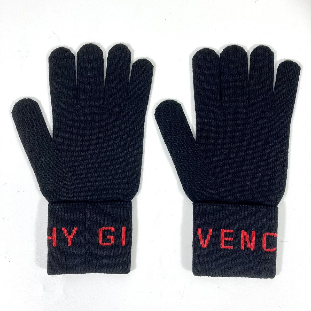 image of Givenchy Ribbed Logo Wool Gloves Black Red Gvguan-U2016-2, Men's