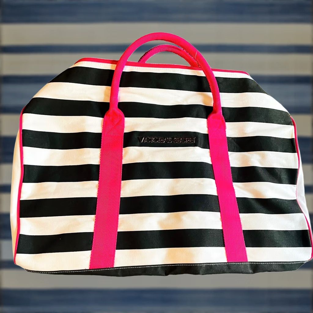 Victoria's Secret Viktoria's Secret Pink White Black Stripes Duffle Bag Overnight Weekender New Size ONE SIZE - 1 Thumbnail