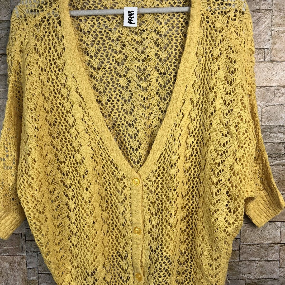Japanese Brand C.O.L.Z.A yellow meshnet crochet Cardigan Knitwear #A943 Size M / US 6-8 / IT 42-44 - 5 Thumbnail