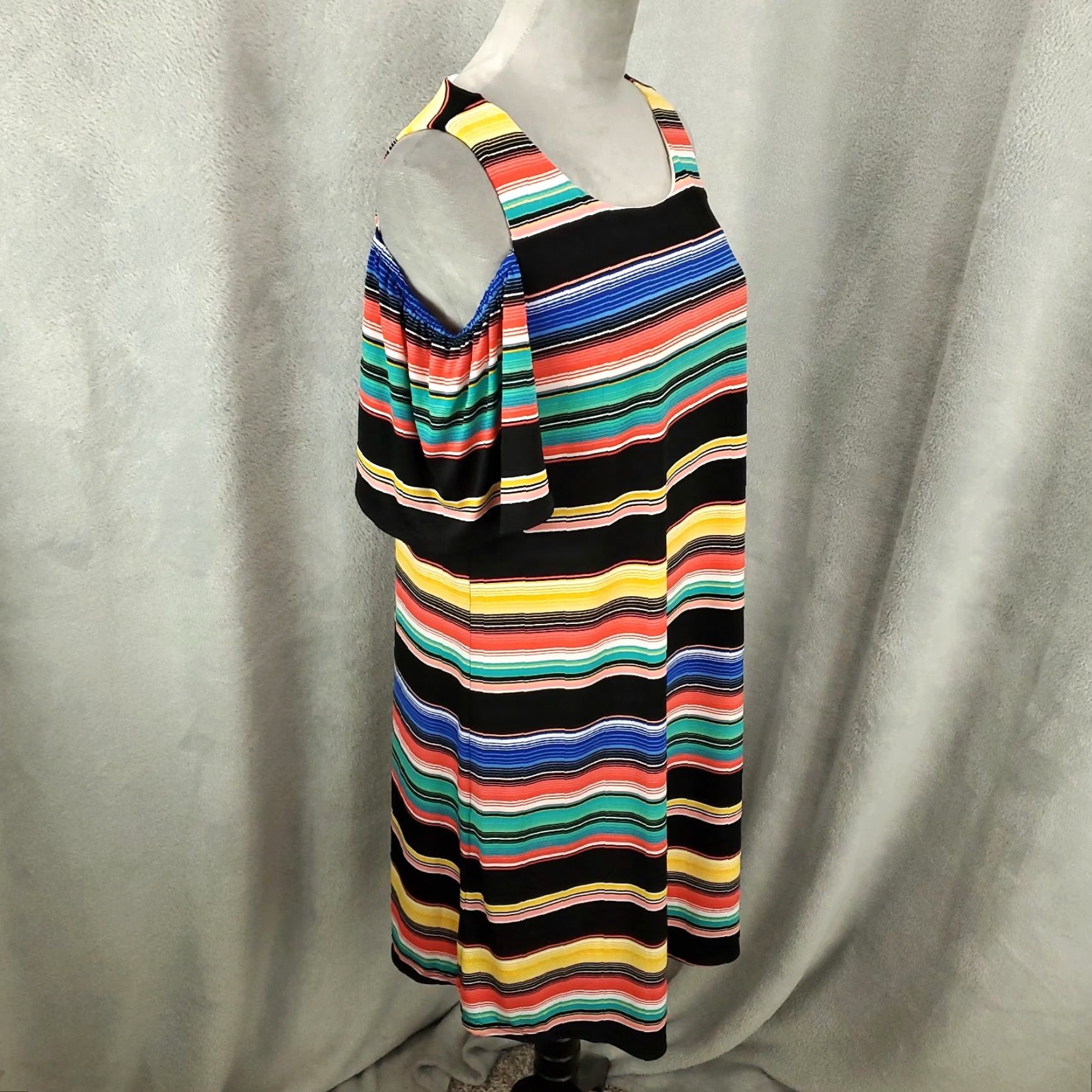 Rainbow Womens Colorful Striped Dress Size 8 Multicolored Rainbow Stretch Cold Shoulder Dress Size M / US 6-8 / IT 42-44 - 2 Thumbnail