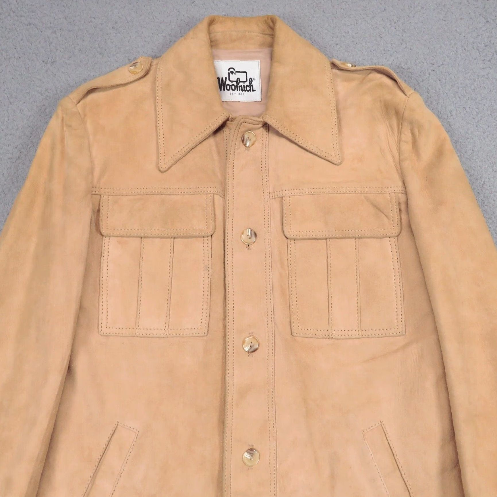 Vintage VINTAGE Woolrich Jacket Mens 38 (fits 40) Leather Suede Tan Utility 60s Tan Flap Size US XXS / EU 40 - 3 Thumbnail