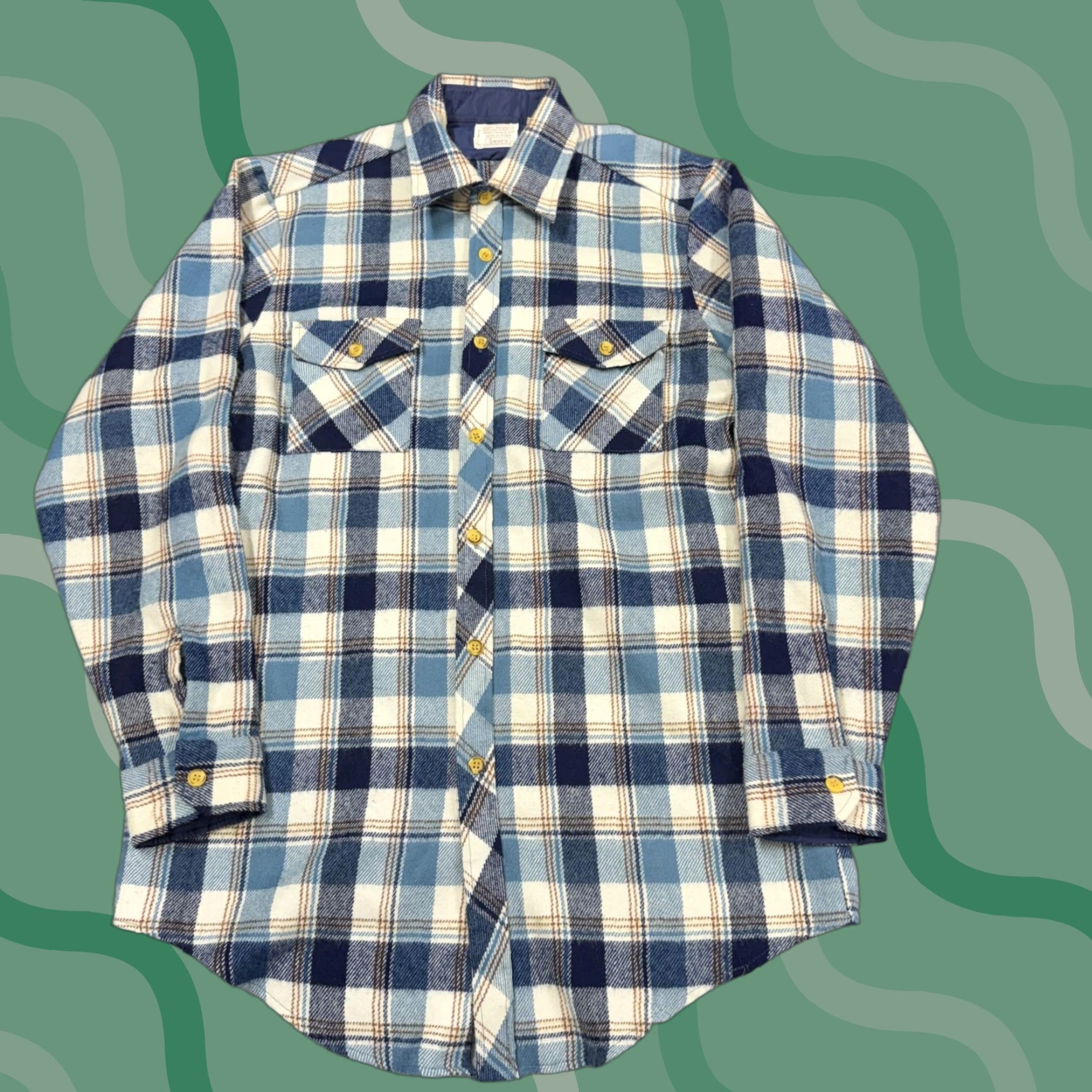 Sears VINTAGE Sears Shirt Mens LT Blue Plaid Flannel Button Long Sleeve Workwear Size US L / EU 52-54 / 3 - 1 Thumbnail