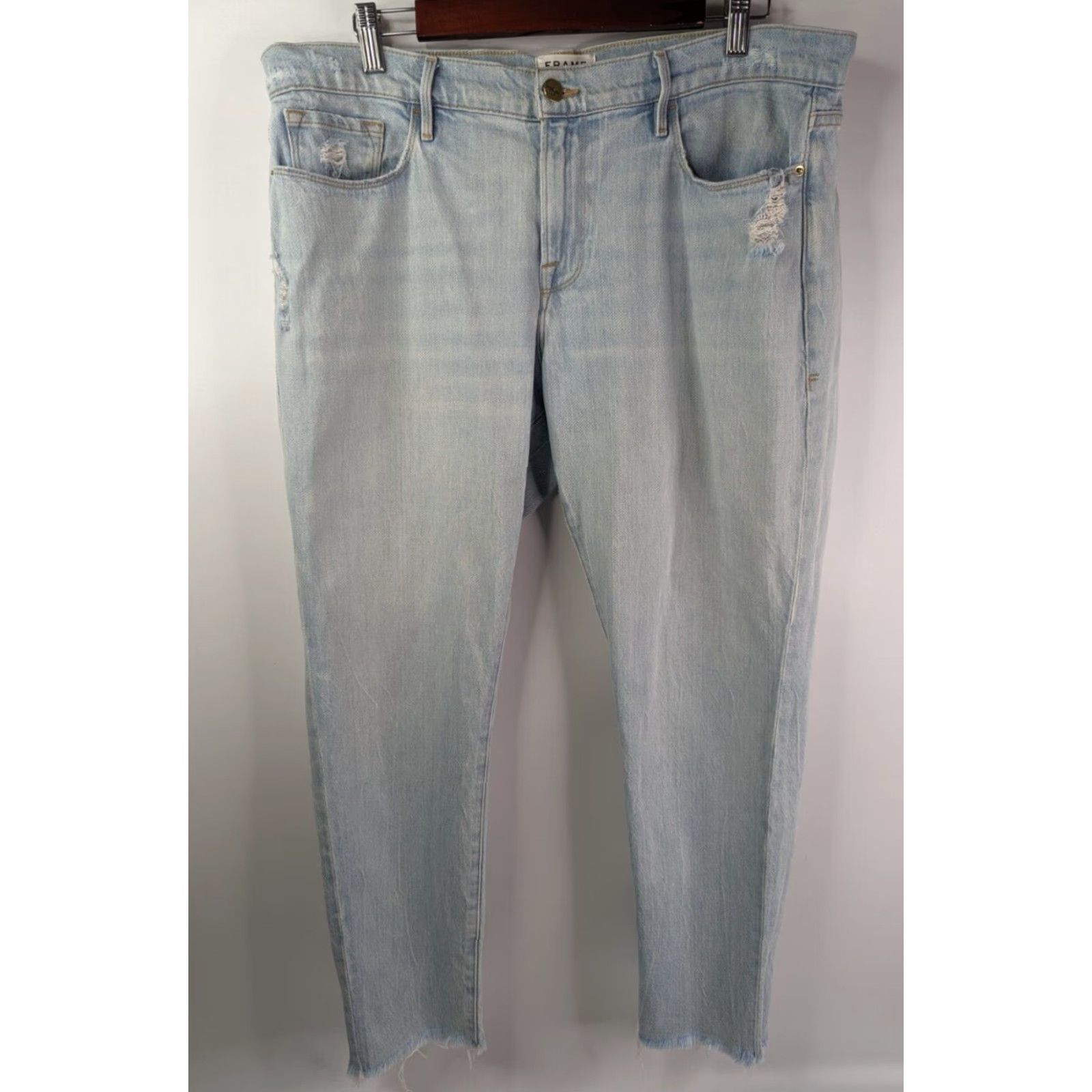 Frame FRAME Le Garcon Boyfriend Jeans LGJRA439 32 Jimi Blue Denim Light Distressed 5-Pocket Regular Women Jeans Size 24" / US 00 / IT 34 - 2 Thumbnail
